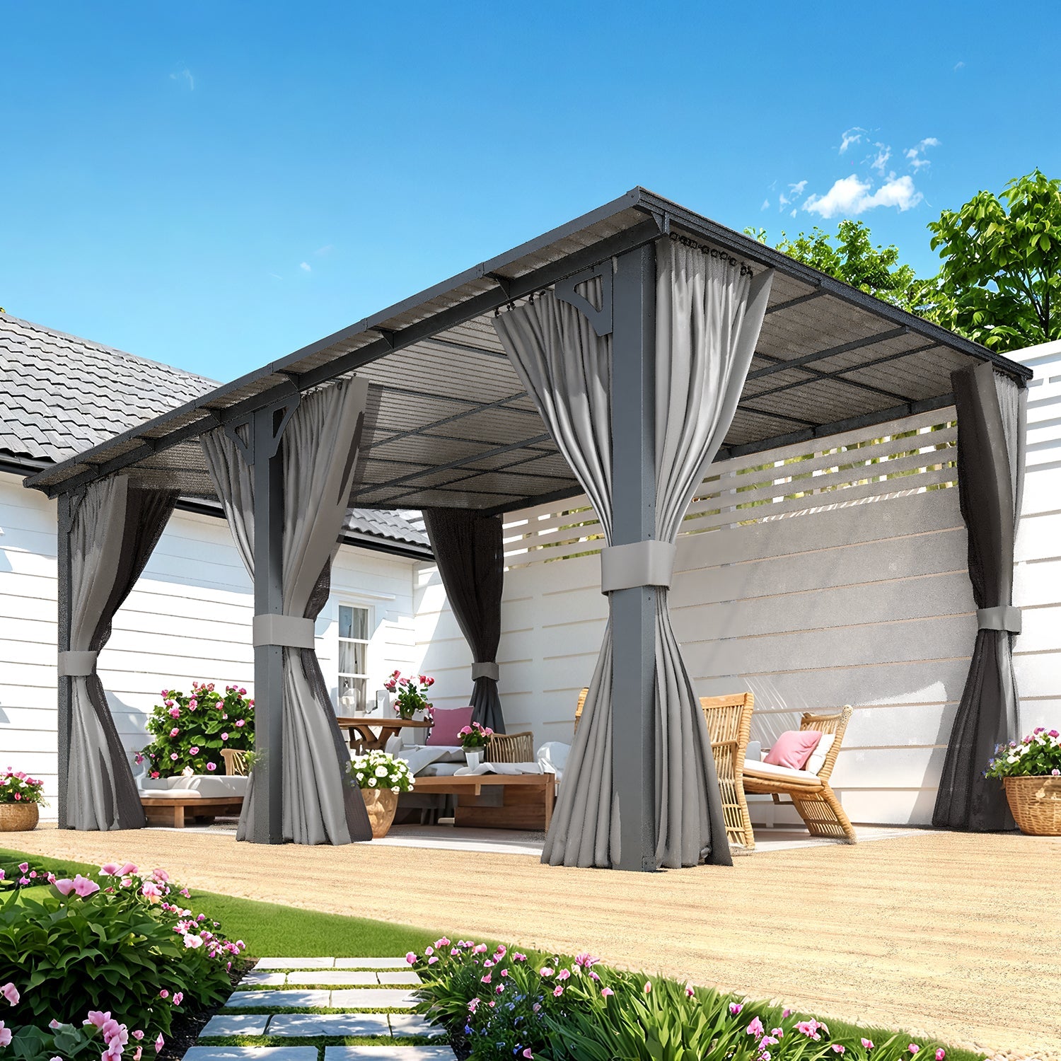 YODOLLA 14' x 12' Gazebo Outdoor Pergola with Curtains and Netting
