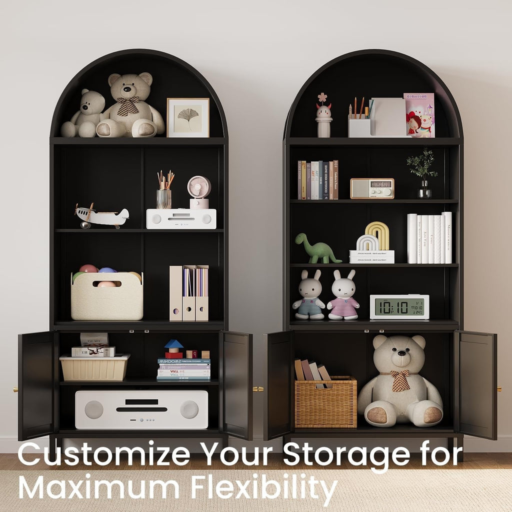 YODOLLA 73'' Arched Cabinet, Metal Kitchen Pantry with Adjustable Shelves, Modern Arched Storage Bookcase Display Cabinetbest