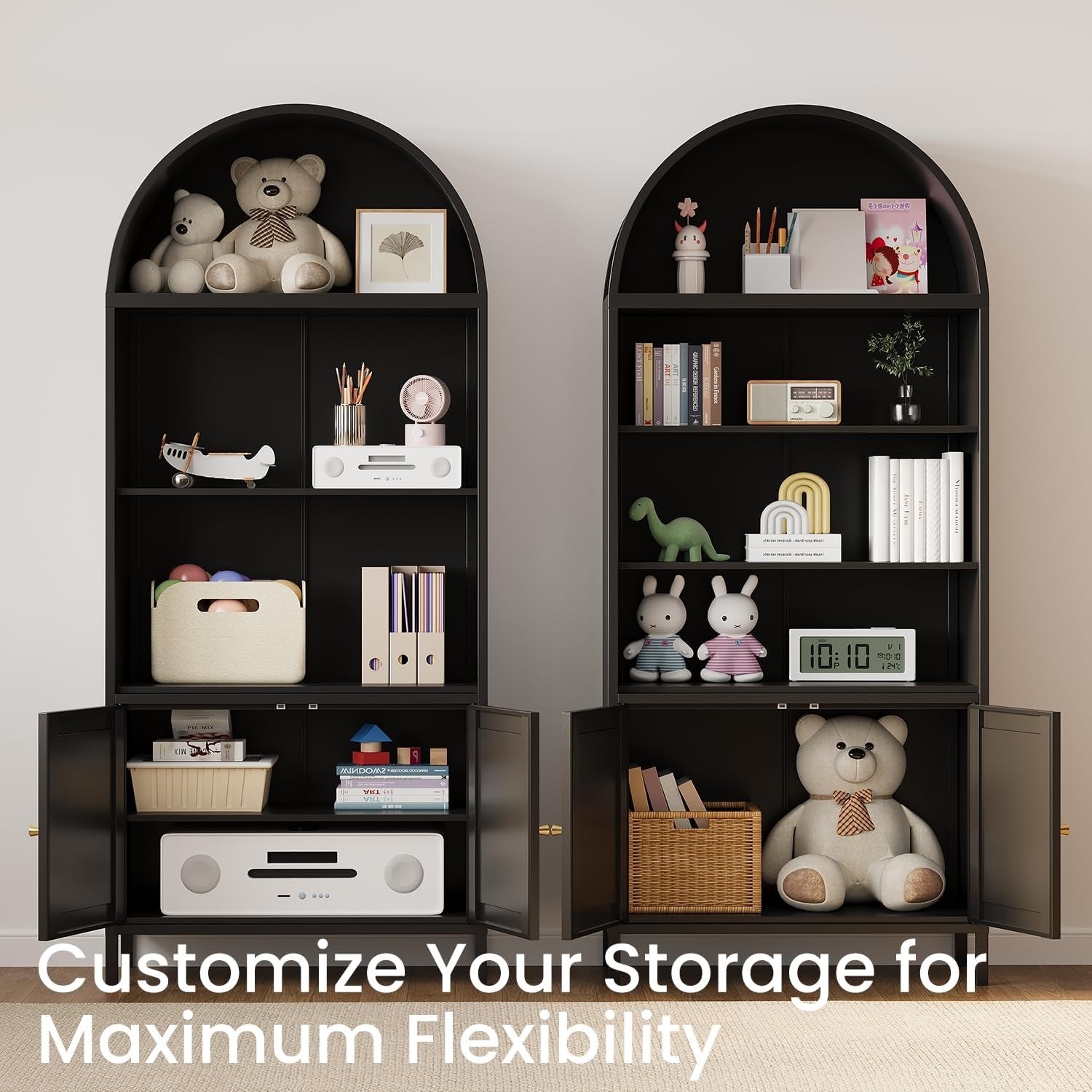 YODOLLA 73'' Arched Cabinet, Metal Kitchen Pantry with Adjustable Shelves, Modern Arched Storage Bookcase Display Cabinetbest