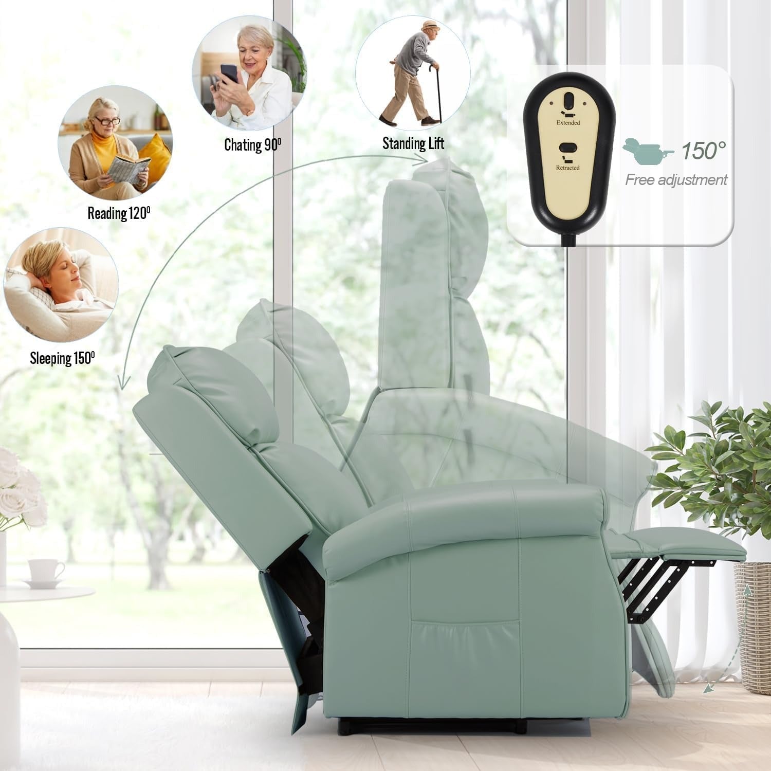 YODOLLA Electric Power Lift Recliner Chair for Elderly, Faux Leather, Mint Greenbest