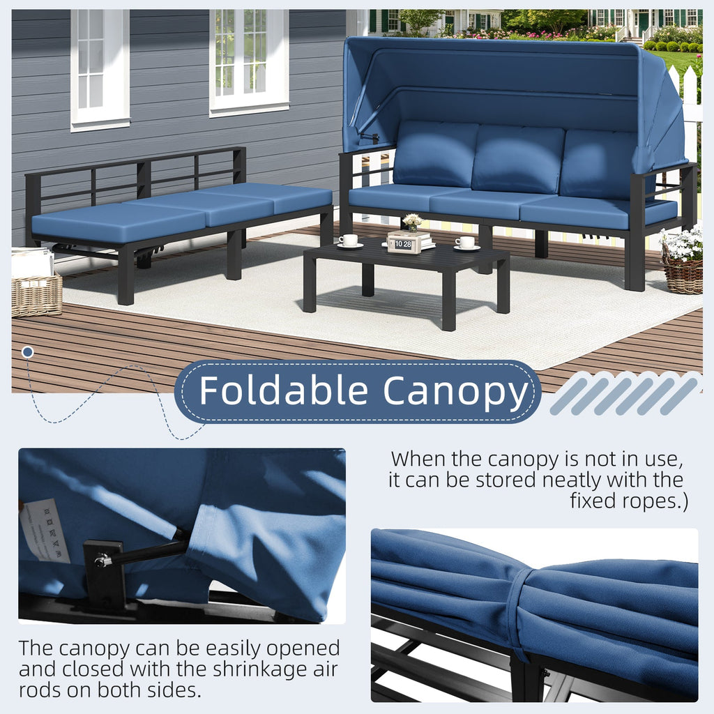 YODOLLA Patio Furniture Set with Retractable Canopy, Dark Bluebest
