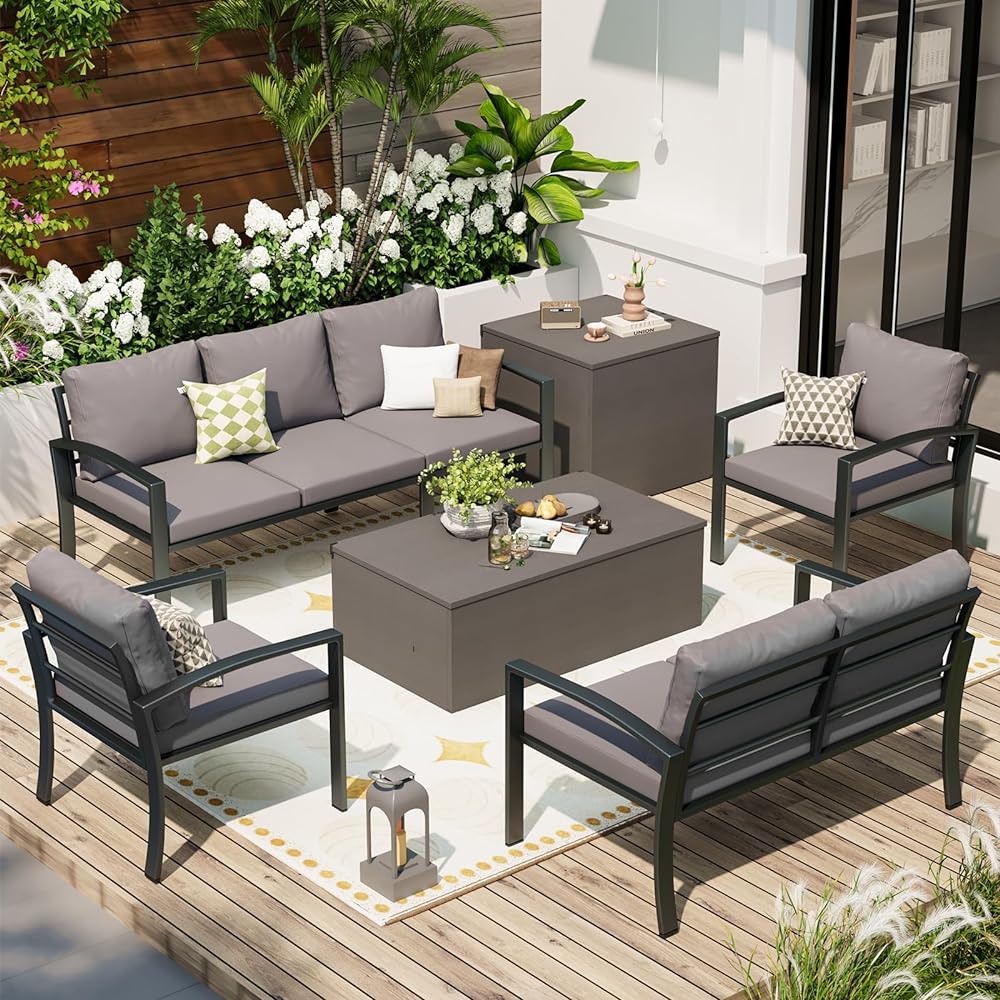 YODOLLA 6 Pieces Metal Patio Furniture Set, Grey