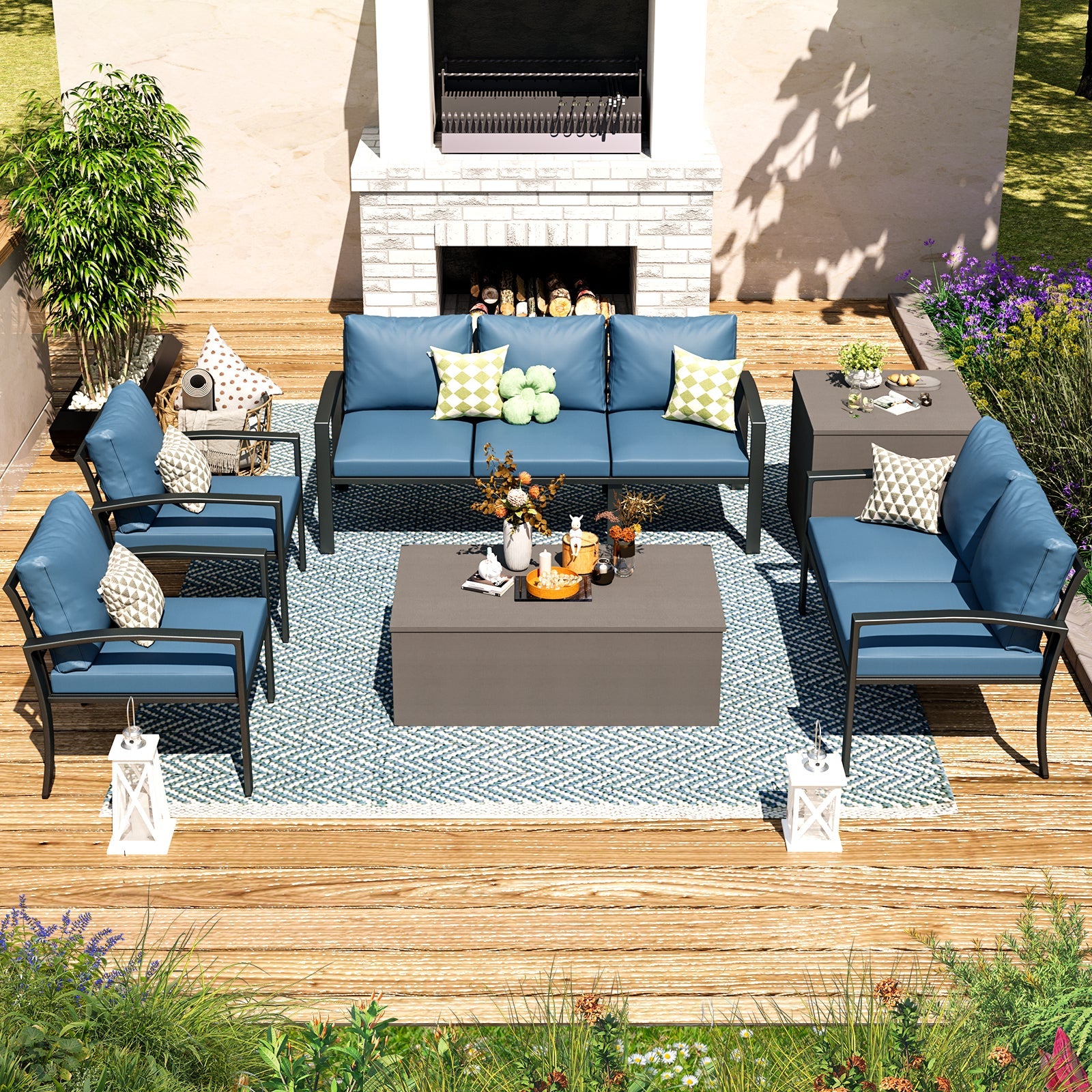 YODOLLA 6 Pieces Meatl Patio Furniture Set, Blue