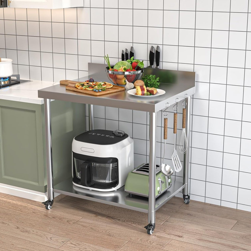 YODOLLA Stainless Steel Table 36"x30" with Backsplash and Knife Blocks Prep Tables for Commercial Kitchen