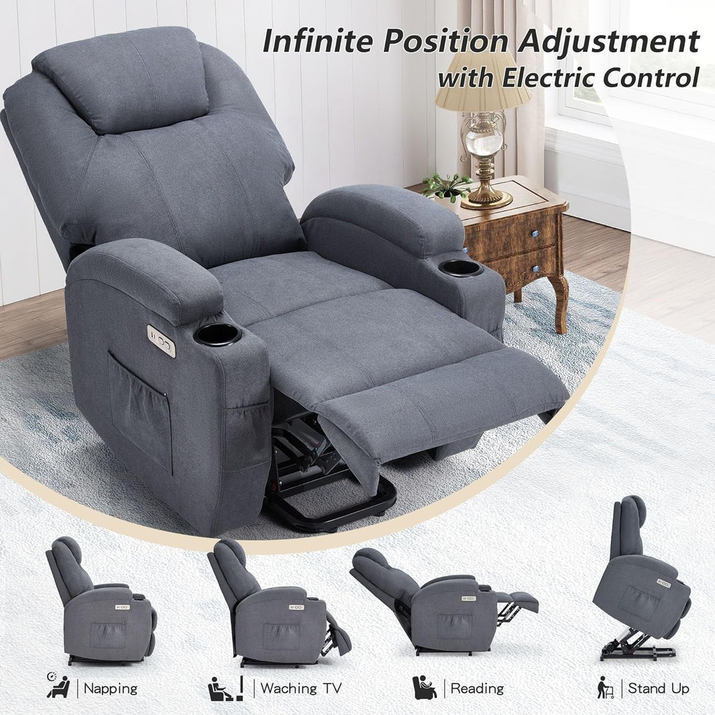 YODOLLA Power Lift Recliner Chair for Elderly with Side Pockets, Fabric, Blue