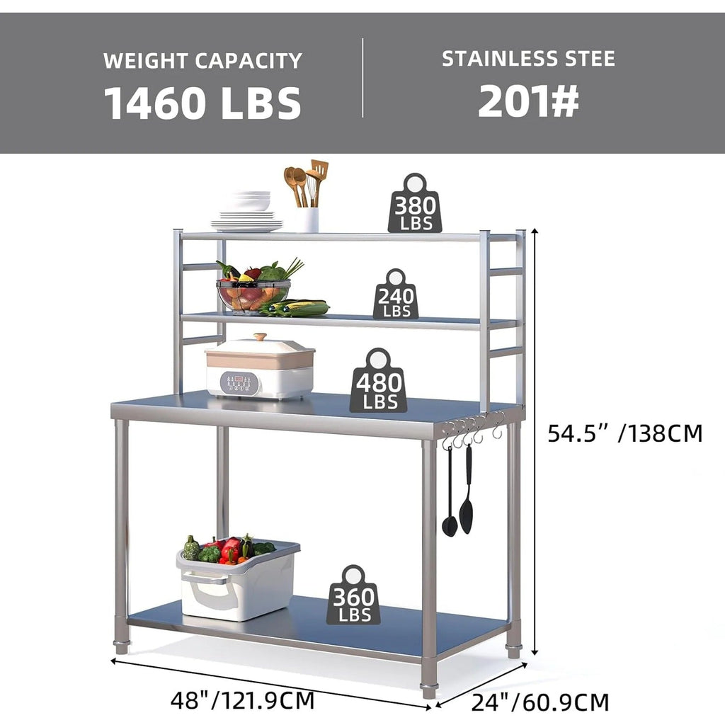 YODOLLA 48"x24" Stainless Steel Table with Overshelves