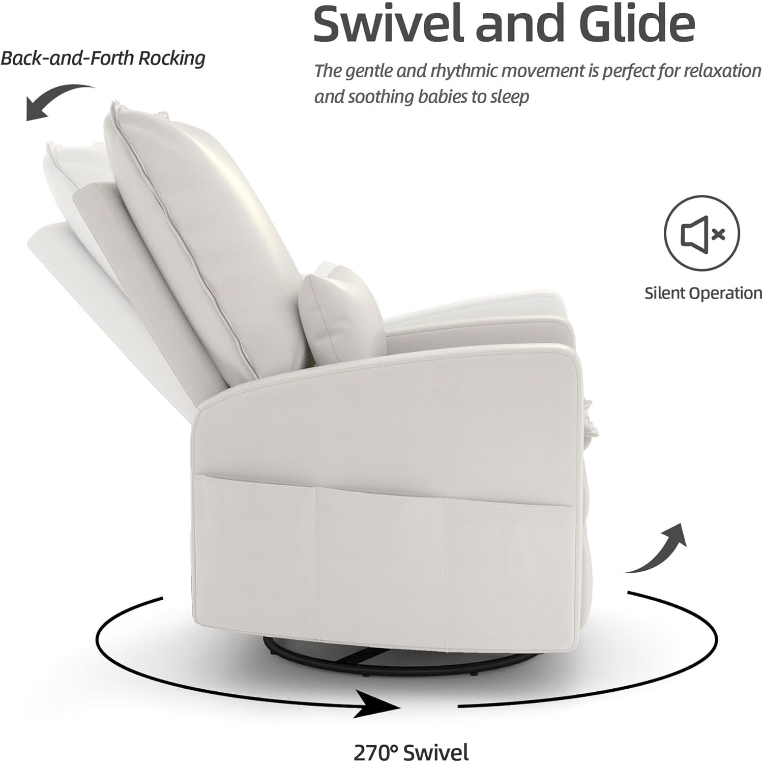 YODOLLA Rocking Chair Reclining Sofa Chair, Faux Leather Whitebest