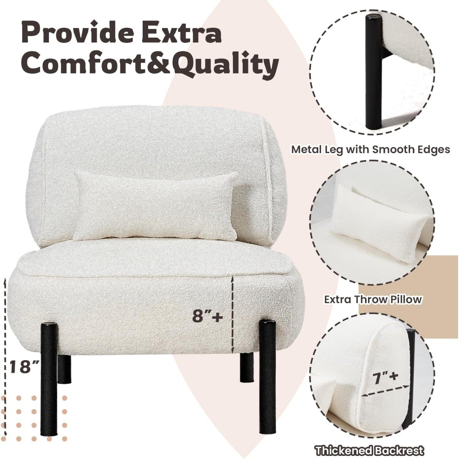 YODOLLA  Mid Century Modern Accent Chair, Extra Large Teddy Upholstered Lounge Chair with Pillow