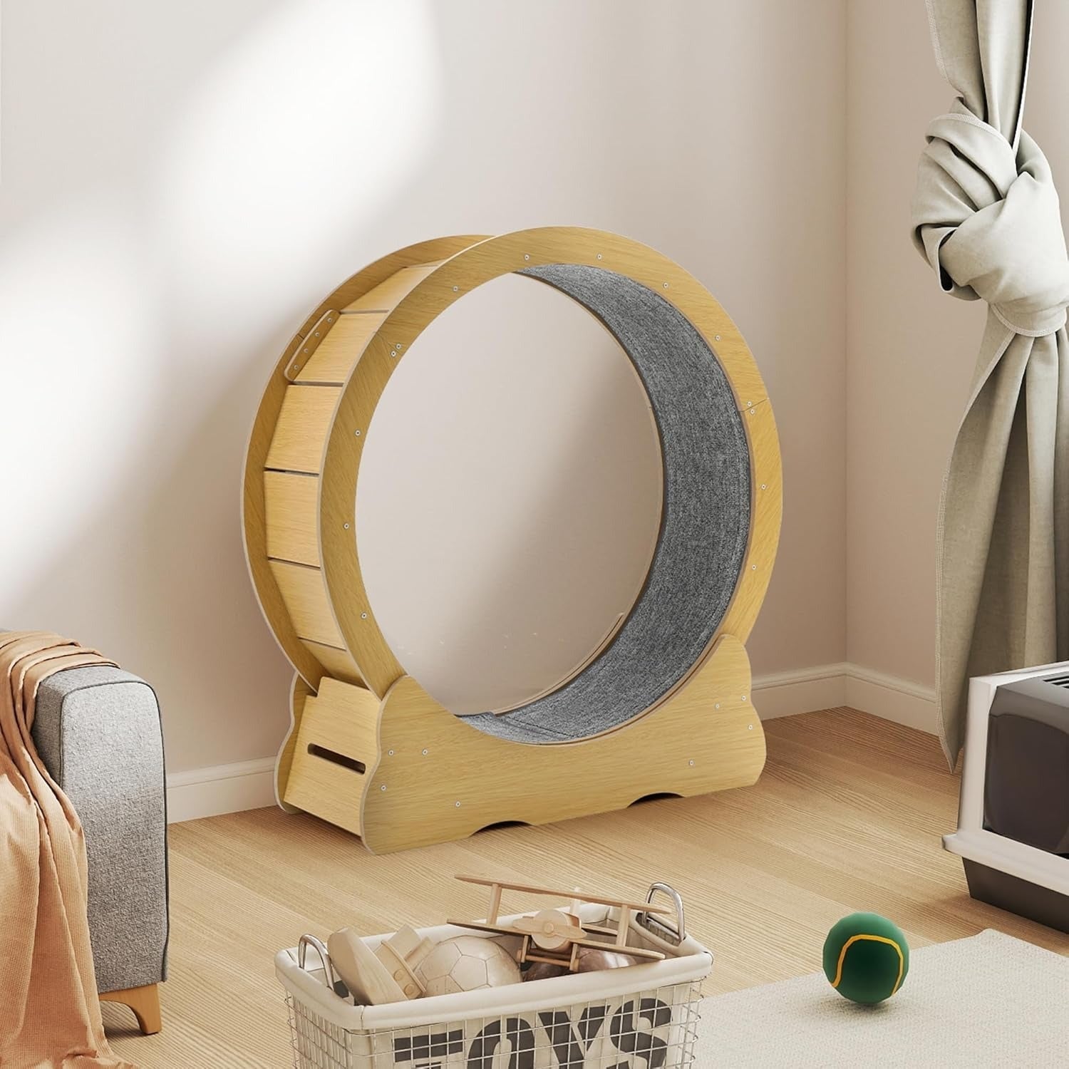 YODOLLA 35.8'' Cat Wheel Large Quiet Cat Treadmill, Naturalbest