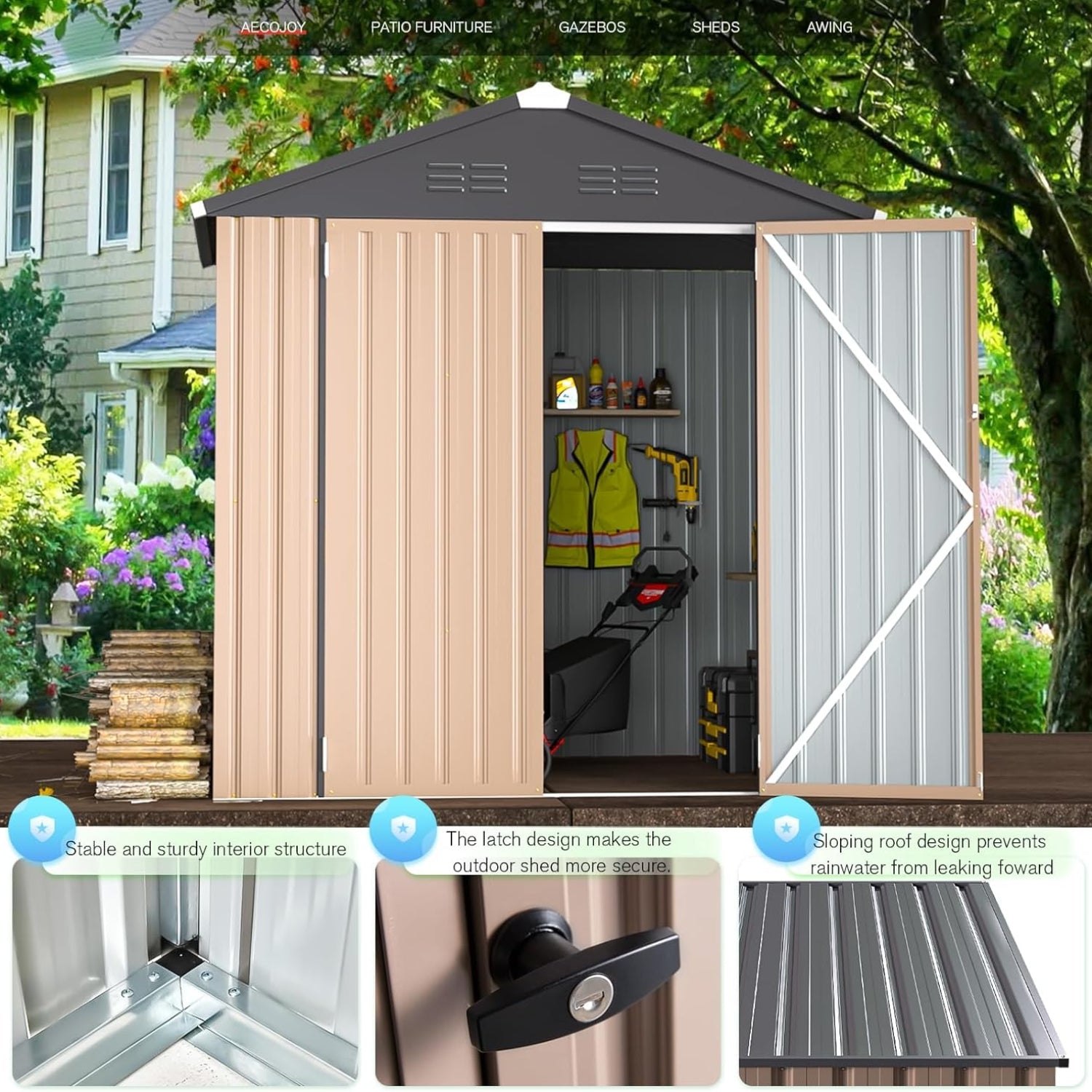 YODOLLA Shed 6' x 4' Storage Shed, Metal Sheds & Outdoor Storage, Grey