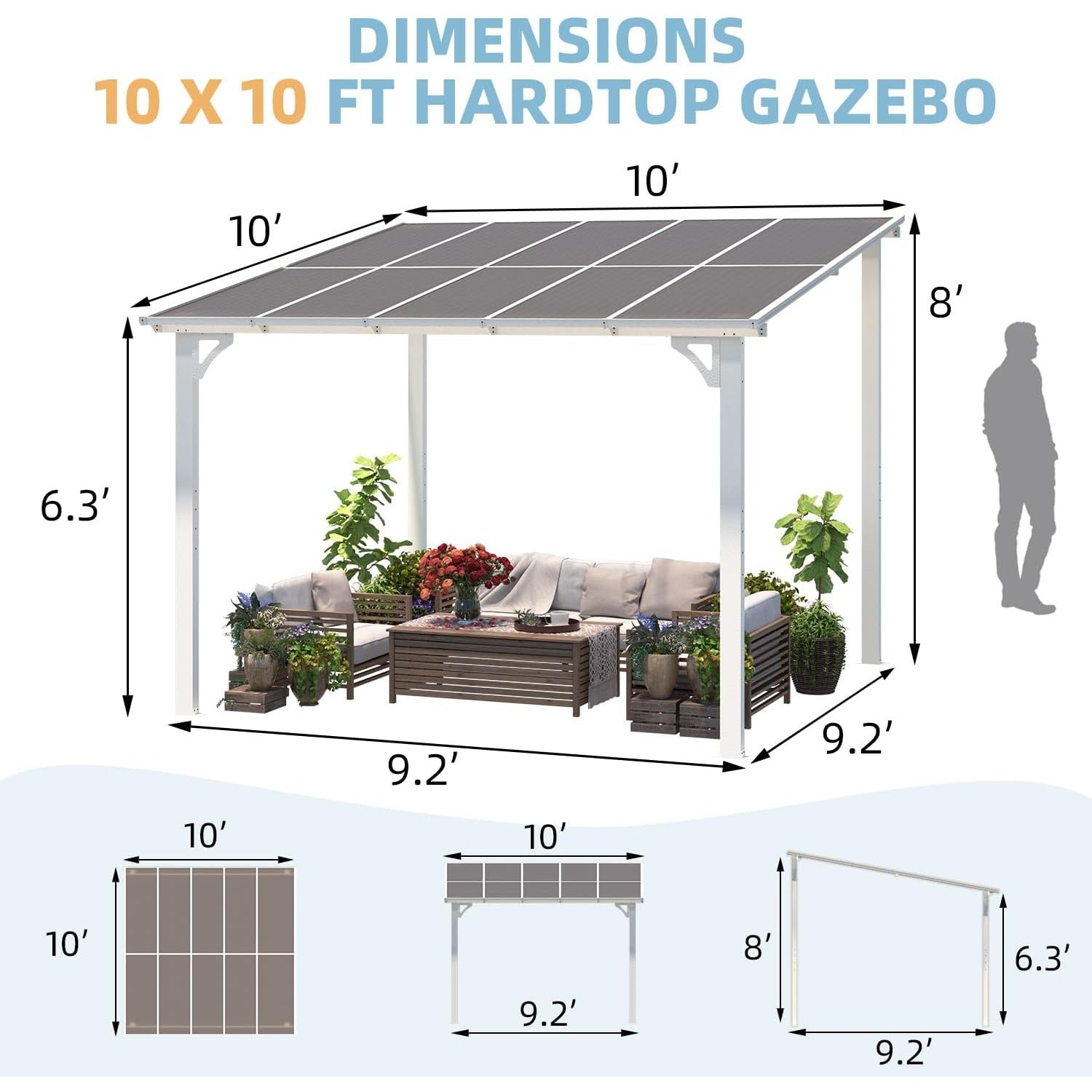 YODOLLA 10' x 10' Pergola Gazebo, Small Wall Mounted Pergolas and Gazebos