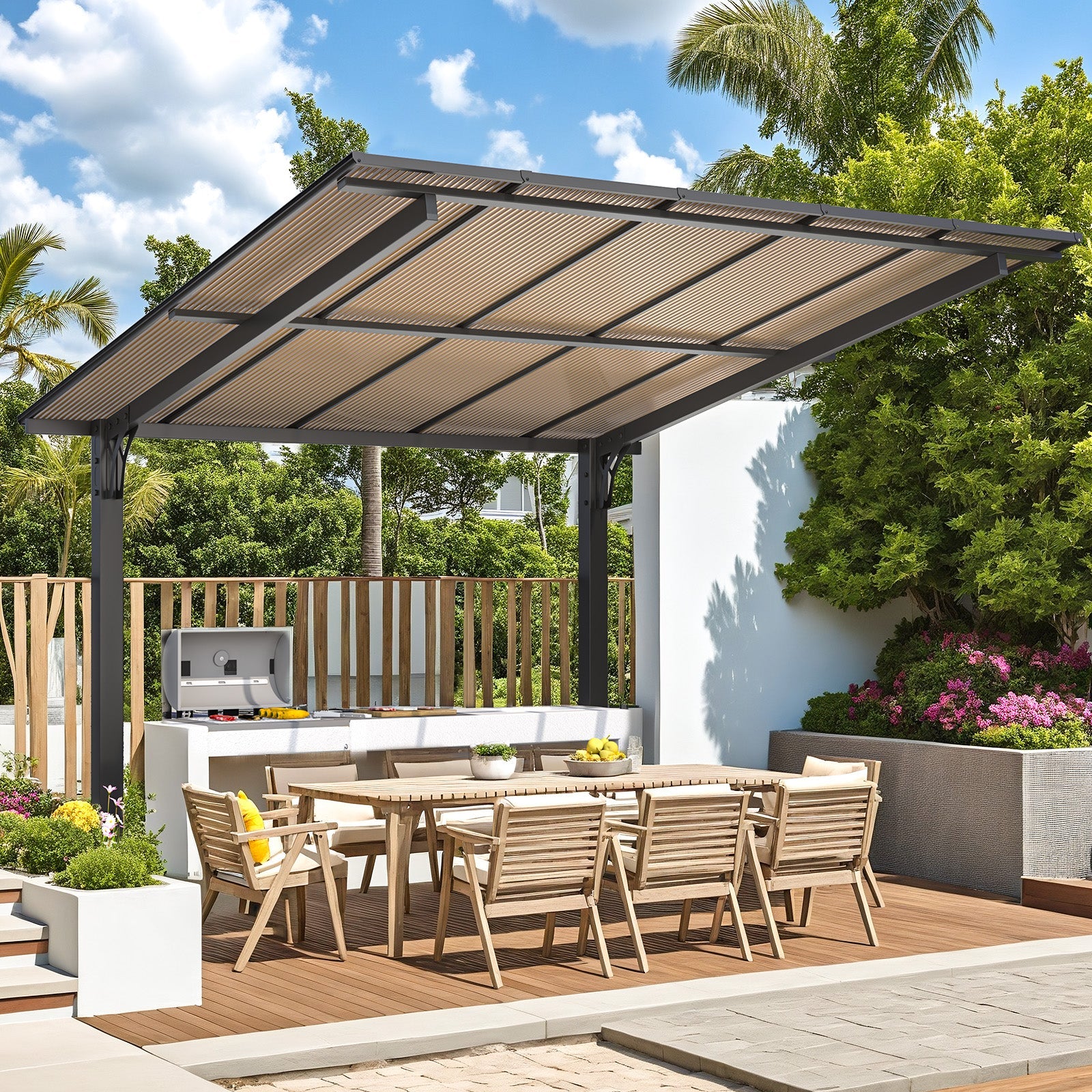 YODOLLA 10' x 10' Gazebo on Clearance, Outdoor Pergola Carport for Patio, Freestanding Lean to Hard Top Pergolas and Gazebos Clearance with Roof
