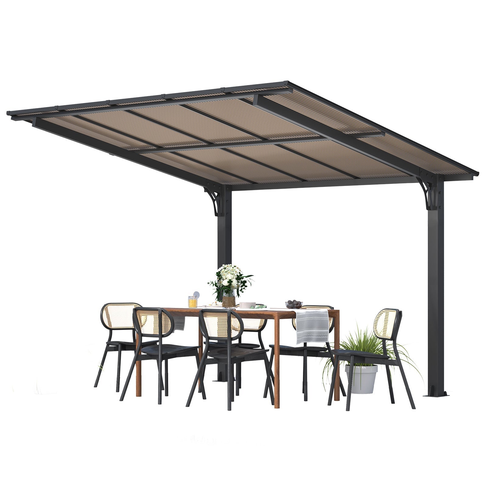 YODOLLA 10' x 8' Freestanding  Lean to Hard Top Gazebo Outdoor Pergolabest