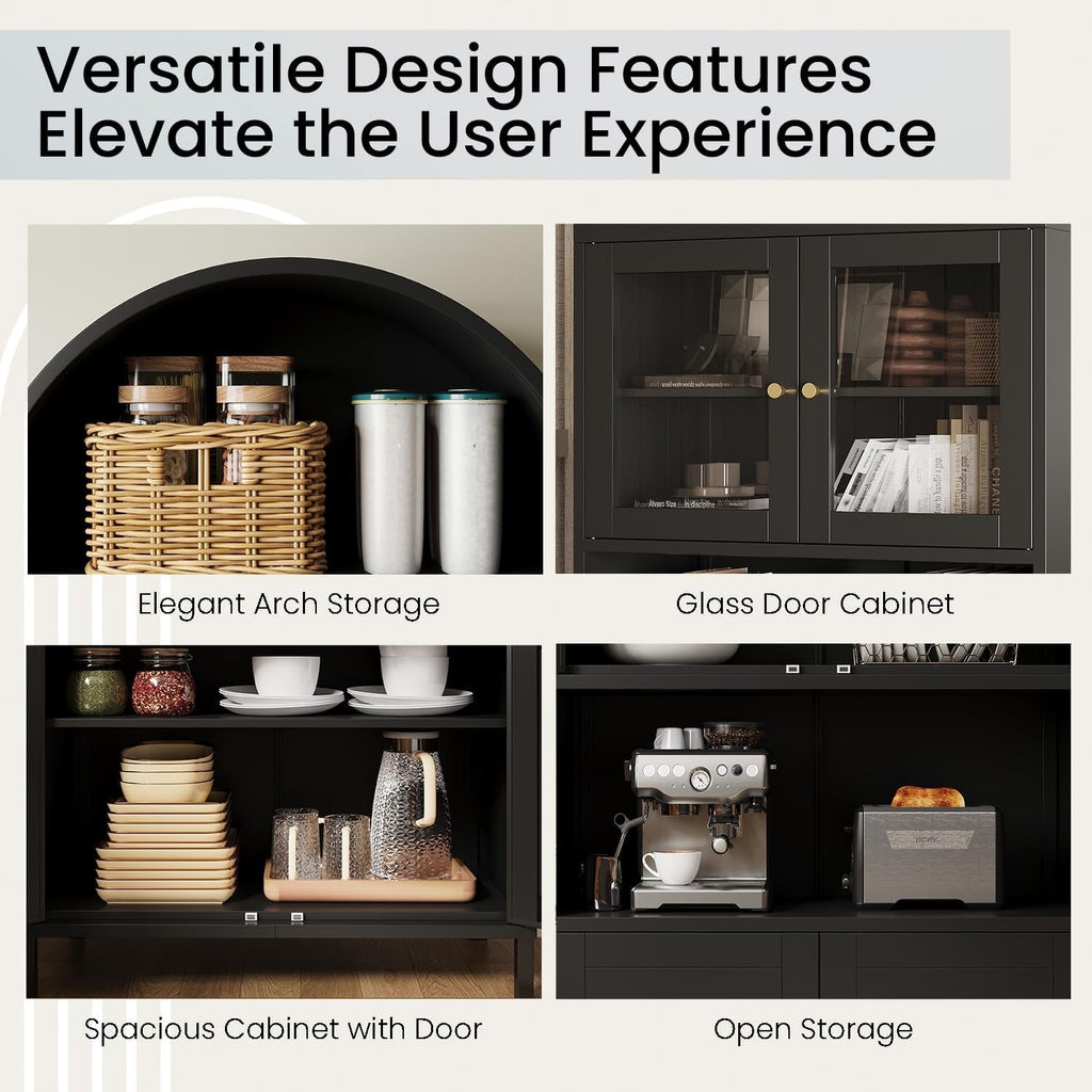 YODOLLA 73" Kitchen Pantry, Metal Arched Cabinet with Glass Door & Adjustable Shelvesbest