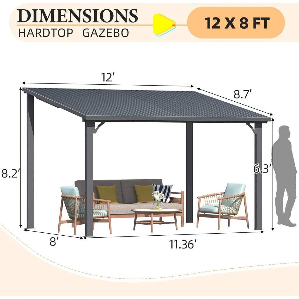 YODOLLA Hardtop Gazebo, Wall-Mounted Lean to Metal Awnings Pergola