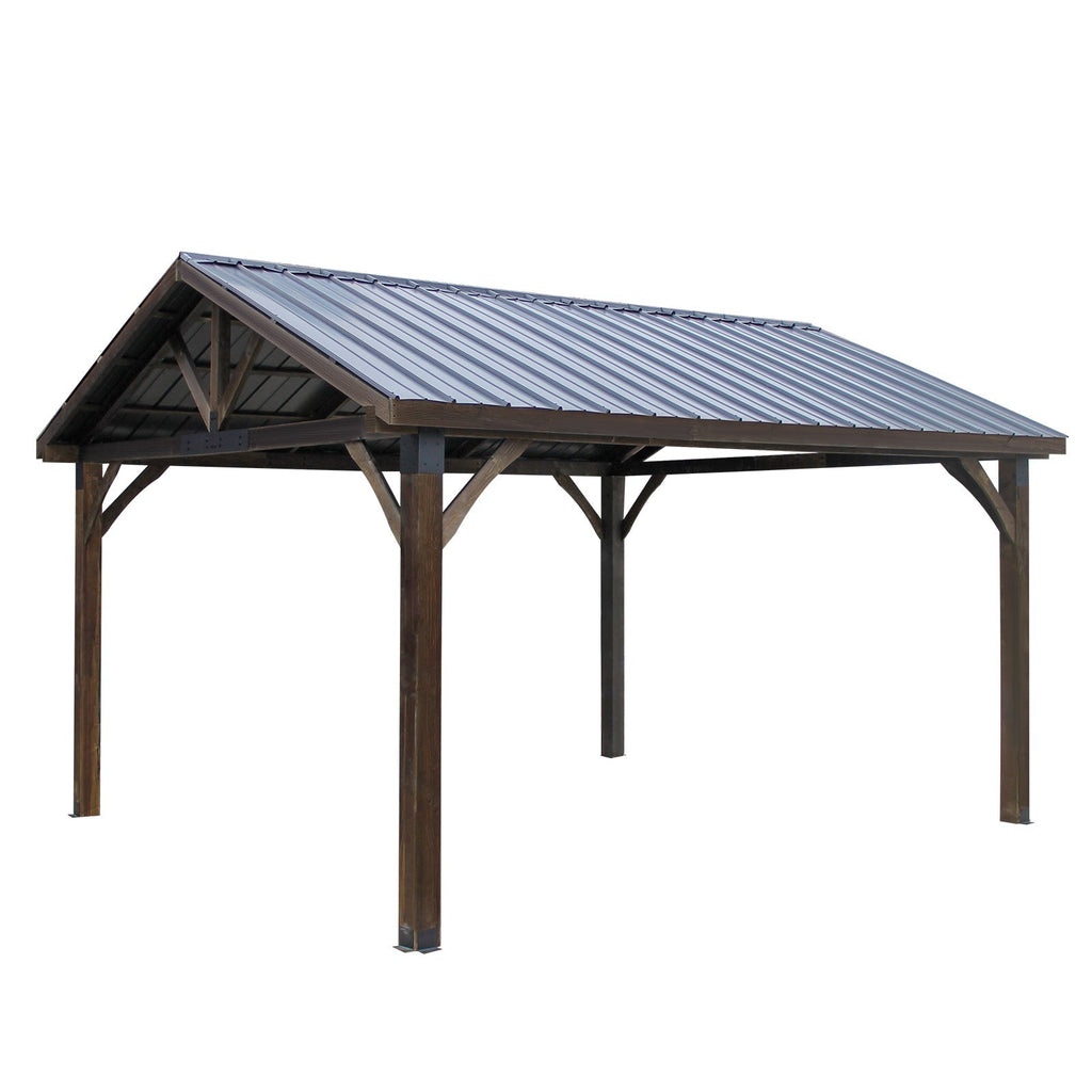 YODOLLA 14'x12' Wooden Gazebo on Clearance, Pergolas with  Arlington Polycarbonate Pyramid Hip Roof, Dark Brown Roof