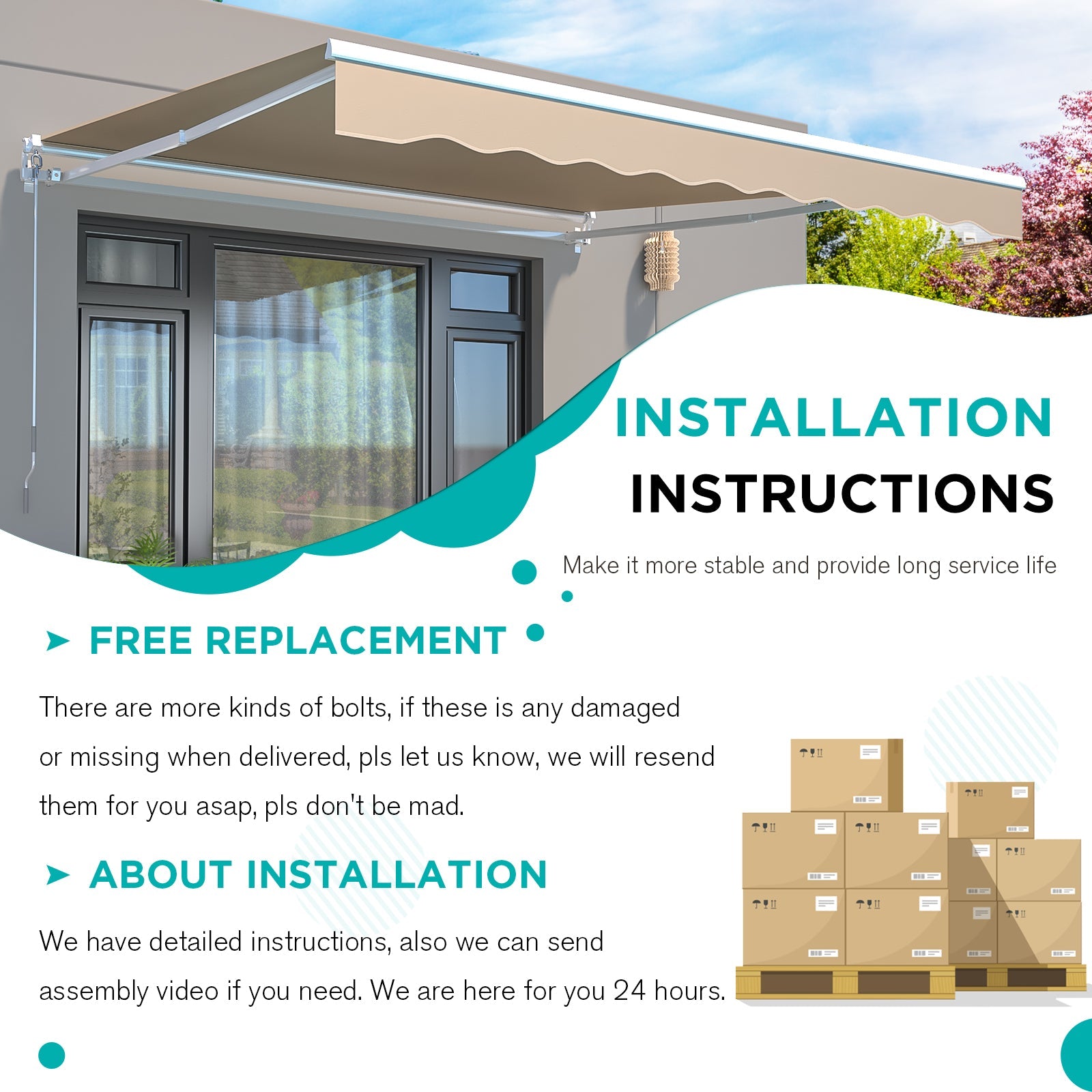 YODOLLA 20'×10' Manual Retractable Awning Sun Shade Patio