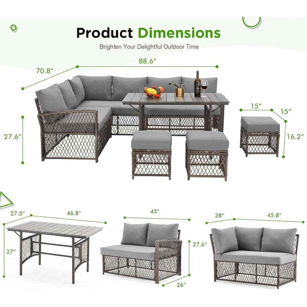 YODOLLA 7 Pieces Wicker Conversation Set with Ottoman Patio Furniture Set, Grey