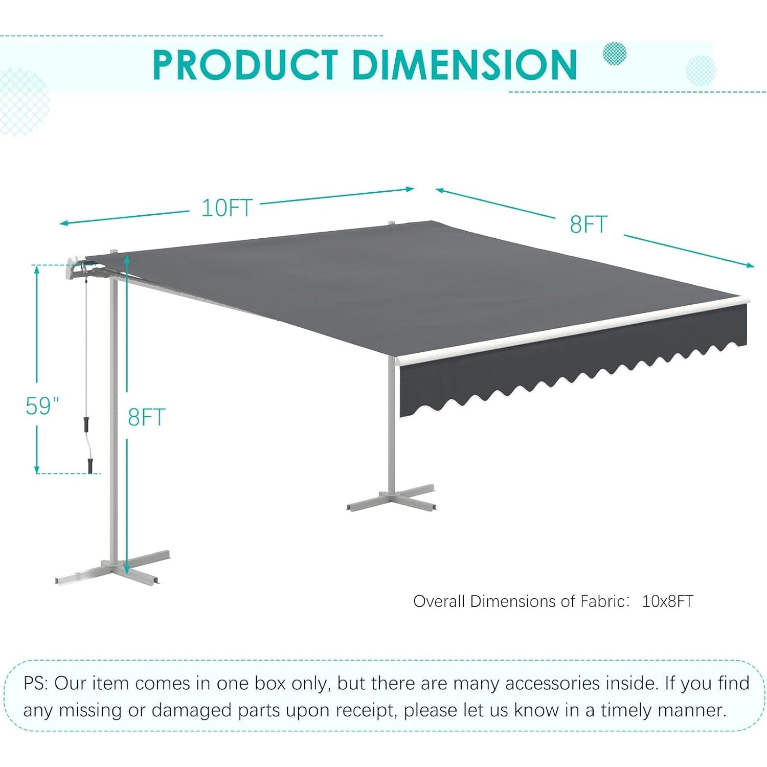 YODOLLA 10'x8' Single Side Free Standing Retractable Awning, Dark Gray