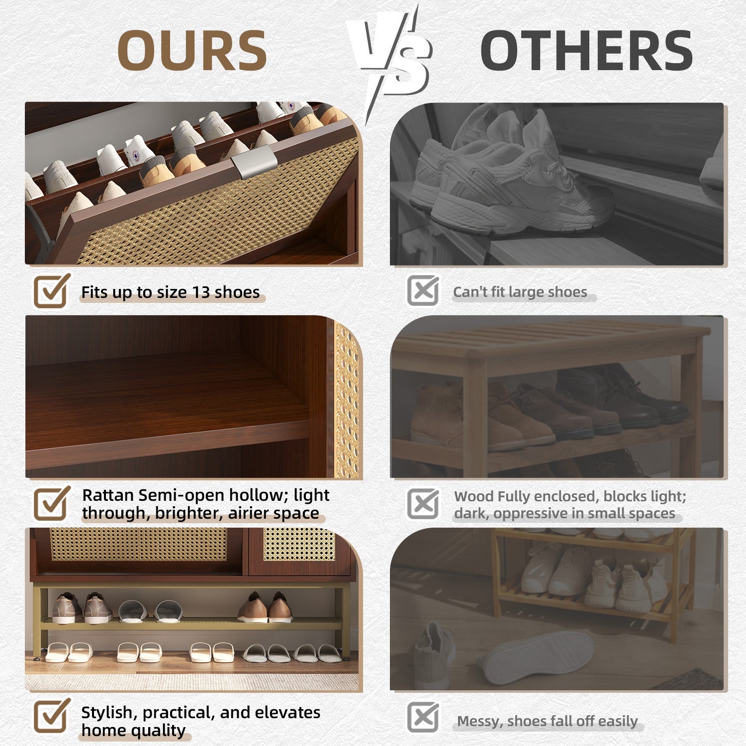 YODOLLA Rattan Shoe Cabinet with 3 Flip Drawers, Brownbest