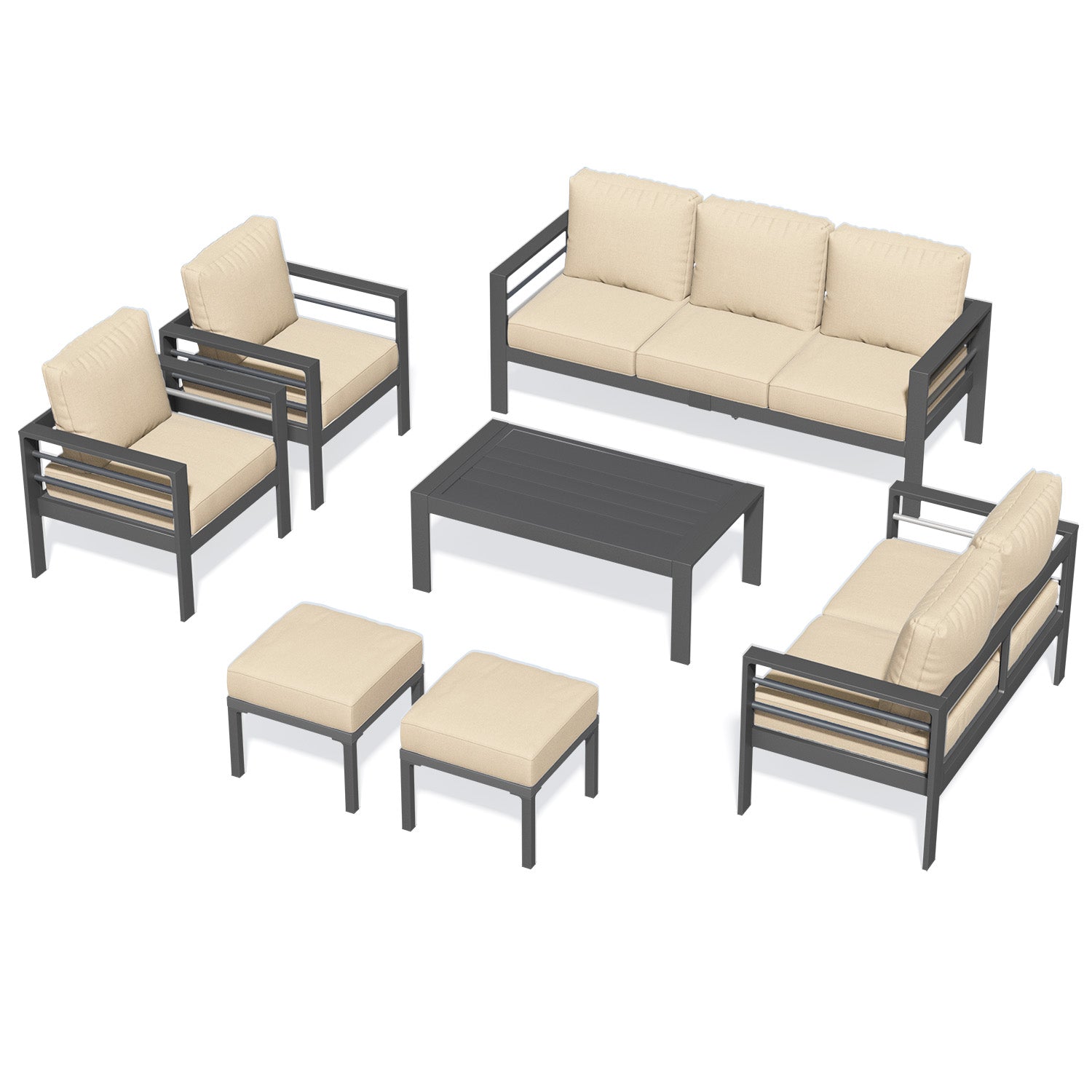 YODOLLA 7-Piece Patio Set, Beige Cushions