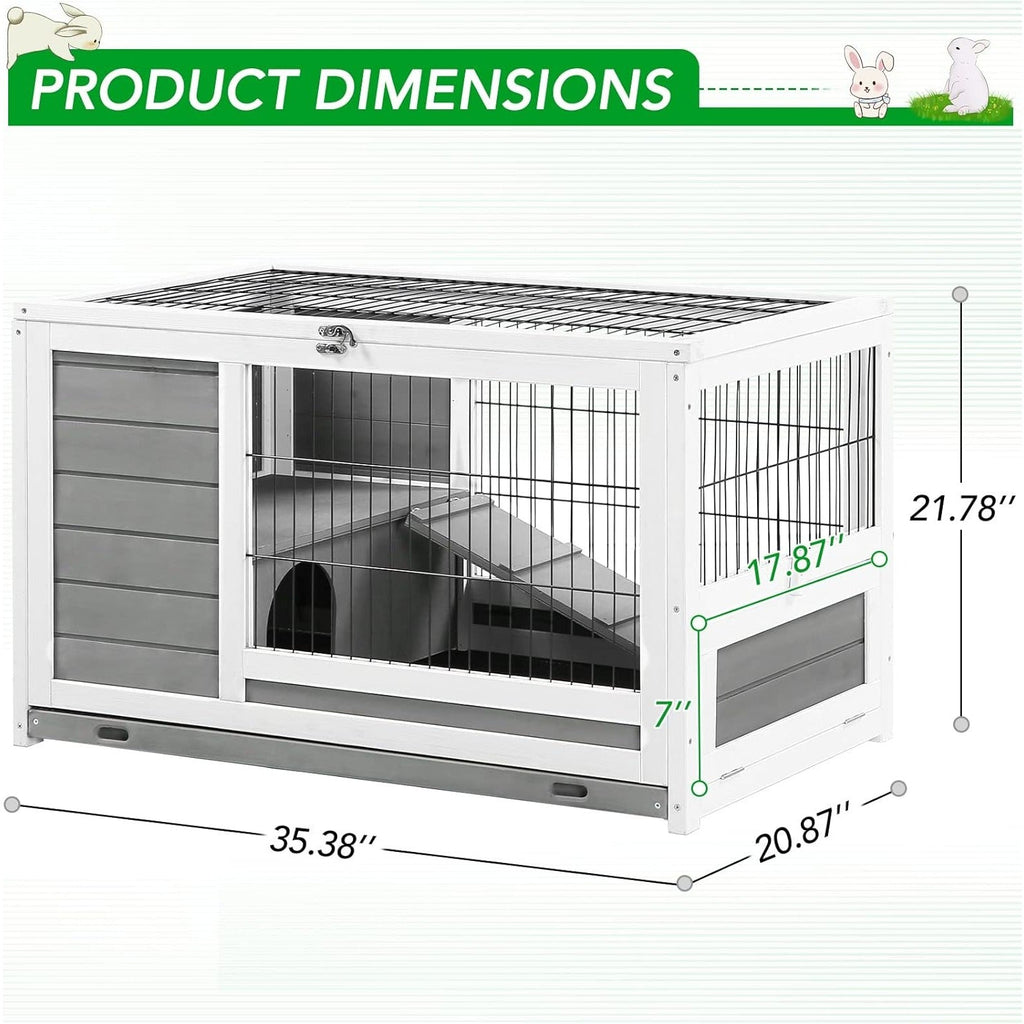 YODOLLA 35.4'' Rabbit Cage Pet House for Small Animals, Gray