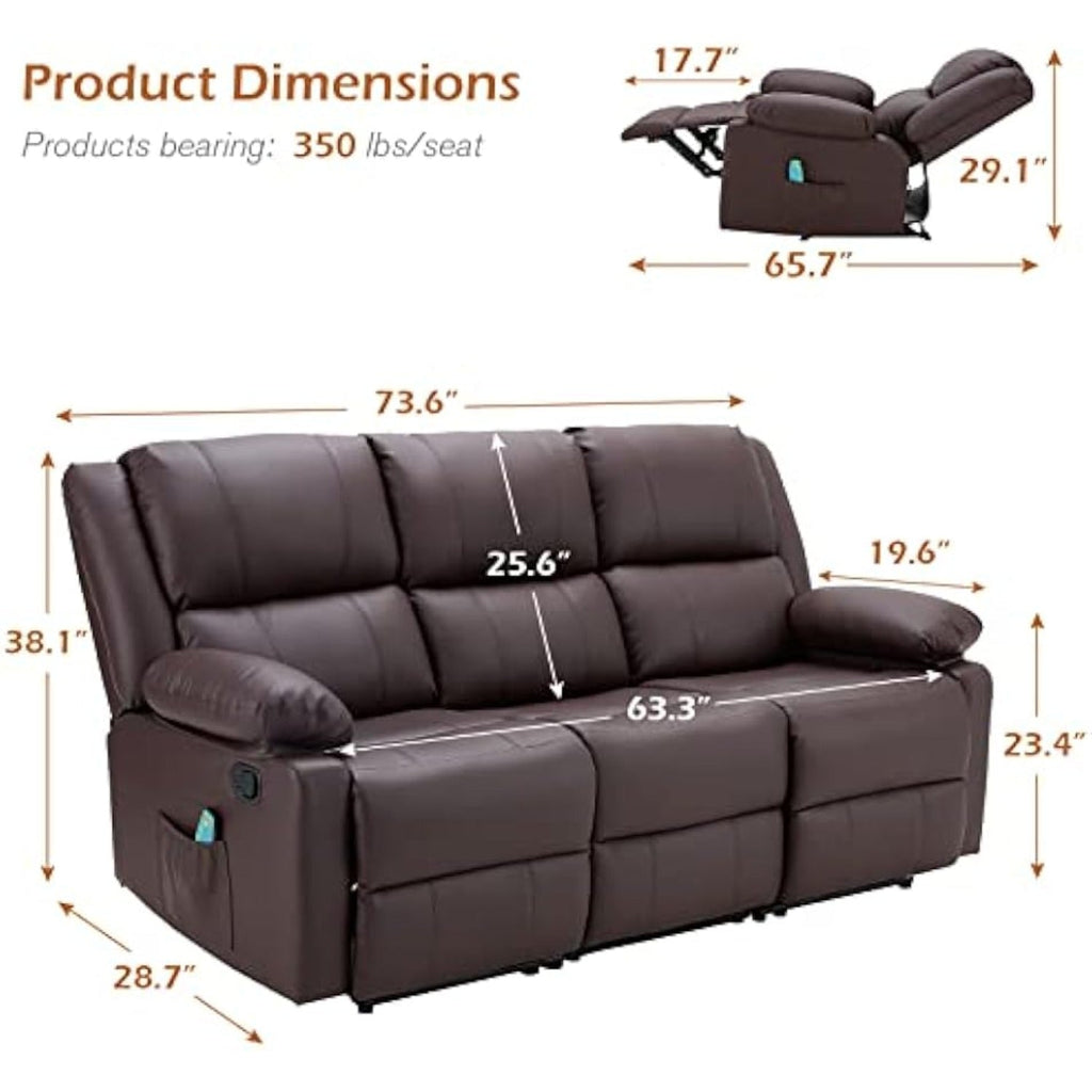 YODOLLA Reclining Sofa 3-Seater Couch, Brownbest
