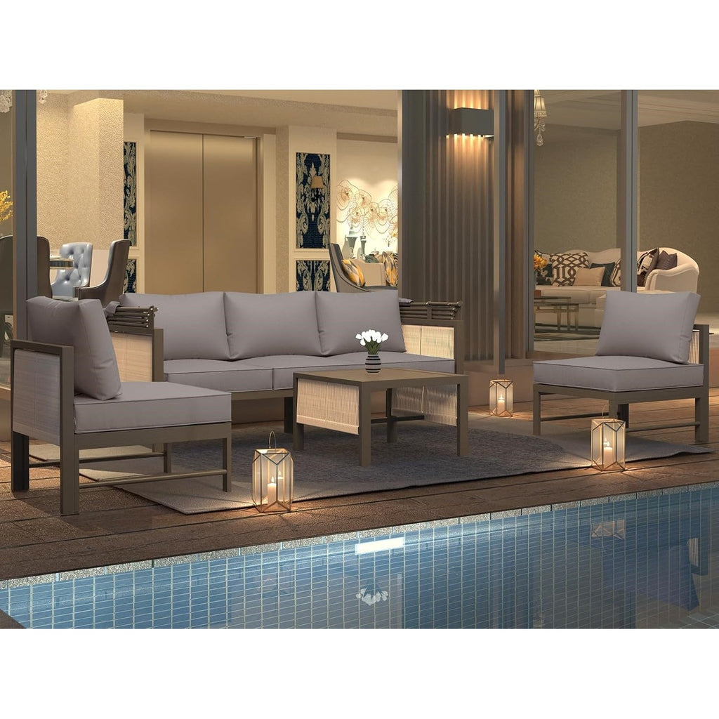 YODOLLA 4 Pieces Aluminum Patio Furniture Set, Retractable Canopy, Beige