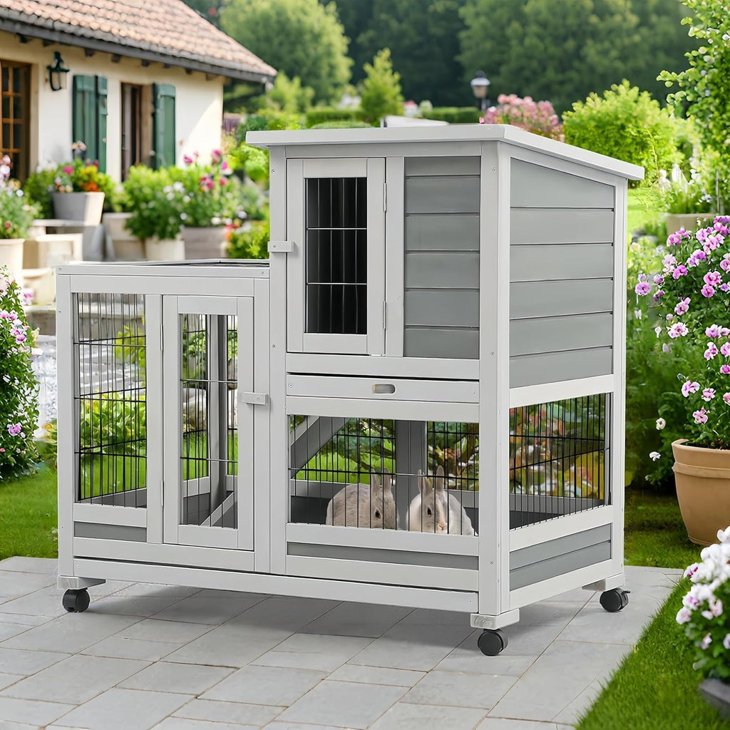 YODOLLA 37" Rabbit Cage with Wheels, Gray