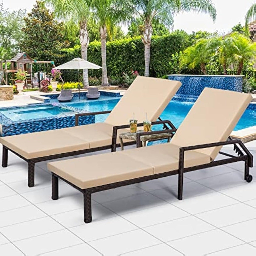 YODOLLA Outdoor Lounge Chairs, Brown Rattan with Beige Cushion