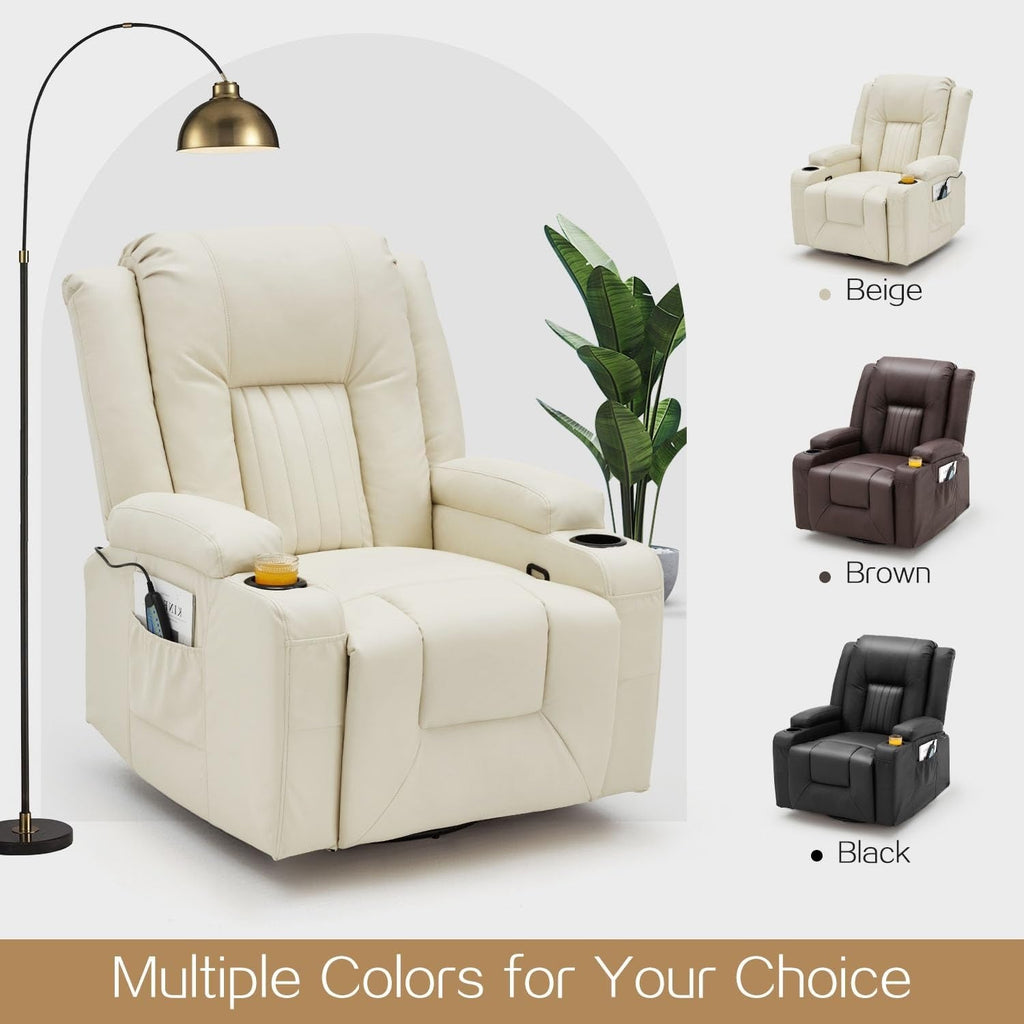 YODOLLA Recliner Chair with Heat&Massage, PU Leather Cream Whitebest