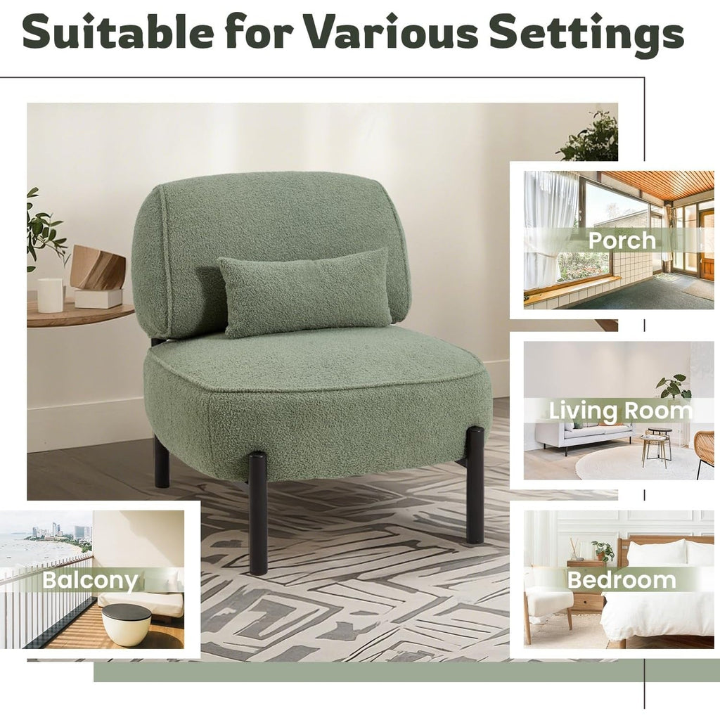 YODOLLA  Mid Century Modern Accent Chair, Extra Large Teddy Upholstered Lounge Chair with Pillow