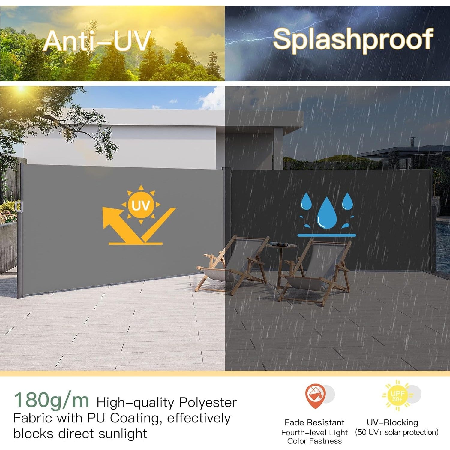 YODOLLA 236" x 63" Splashproof Retractable Side Awning, Dark Grey