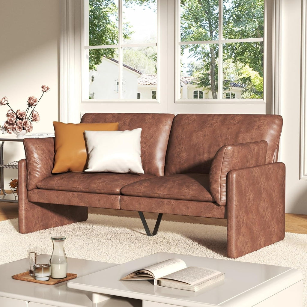 YODOLLA 68'' Modern Love Seat Sofa Couches, Faux Leather Brownbest