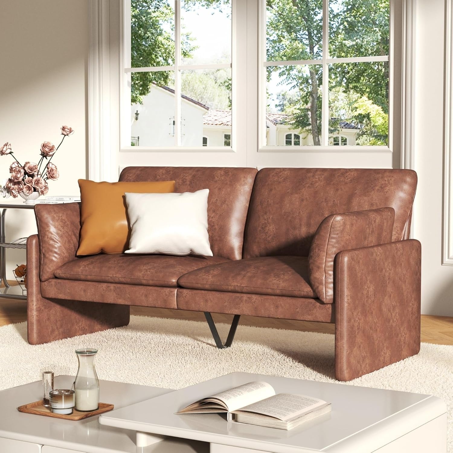 YODOLLA 68'' Modern Love Seat Sofa Couches, Faux Leather Brownbest