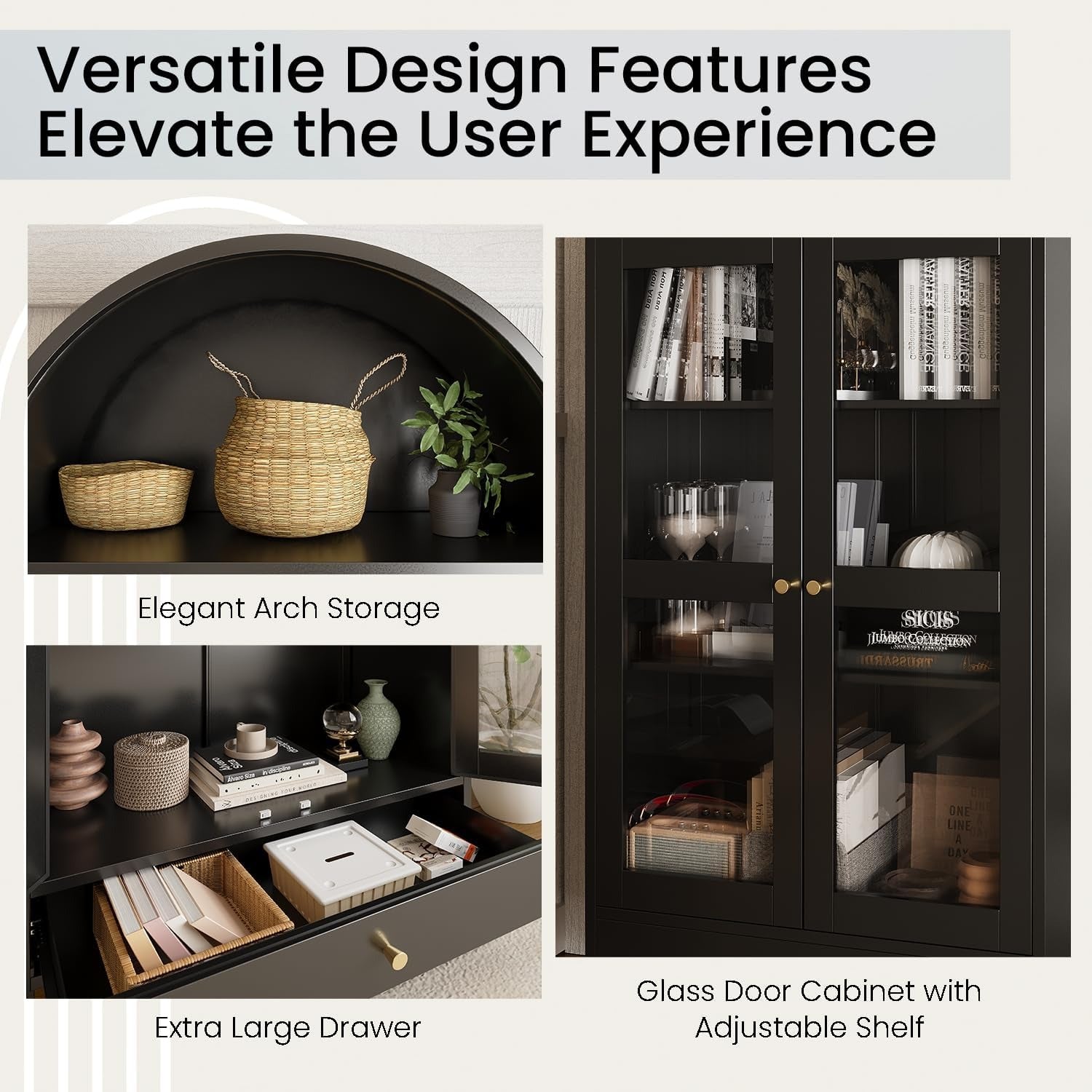 YODOLLA 73'' Kitchen Pantry, Metal Arched Storage Cabinet, Modern Display Bookcase China Cabinetbest