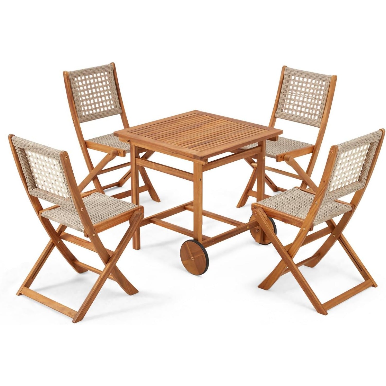 YODOLLA Outdoor Folding Chairs Set, Wooden Patio Dining Set