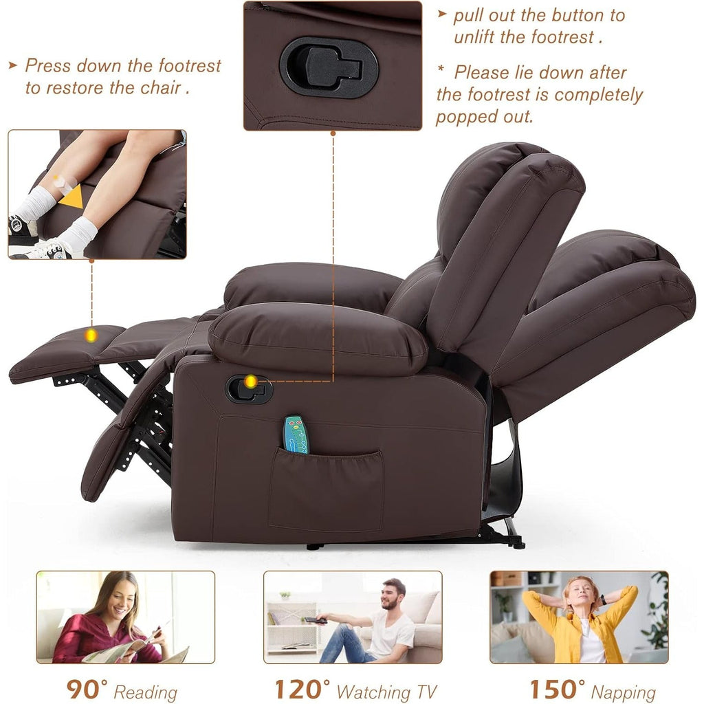 YODOLLA 2 Seat Loveseat Recliner with Heat&Massage Function, Faux Leather, Brownbest