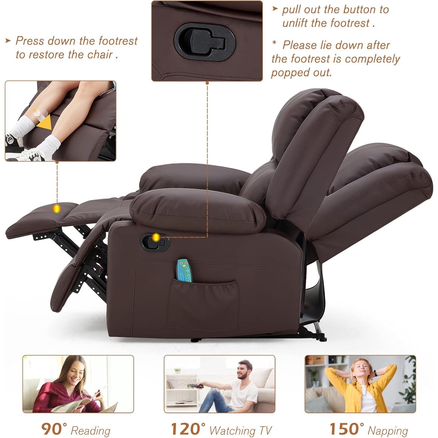 YODOLLA 2 Seat Loveseat Recliner with Heat&Massage Function, Faux Leather, Brownbest