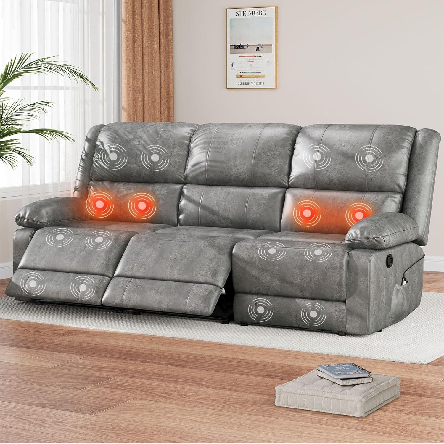 YODOLLA Reclining Sofa 3-Seater Couch, Graybest