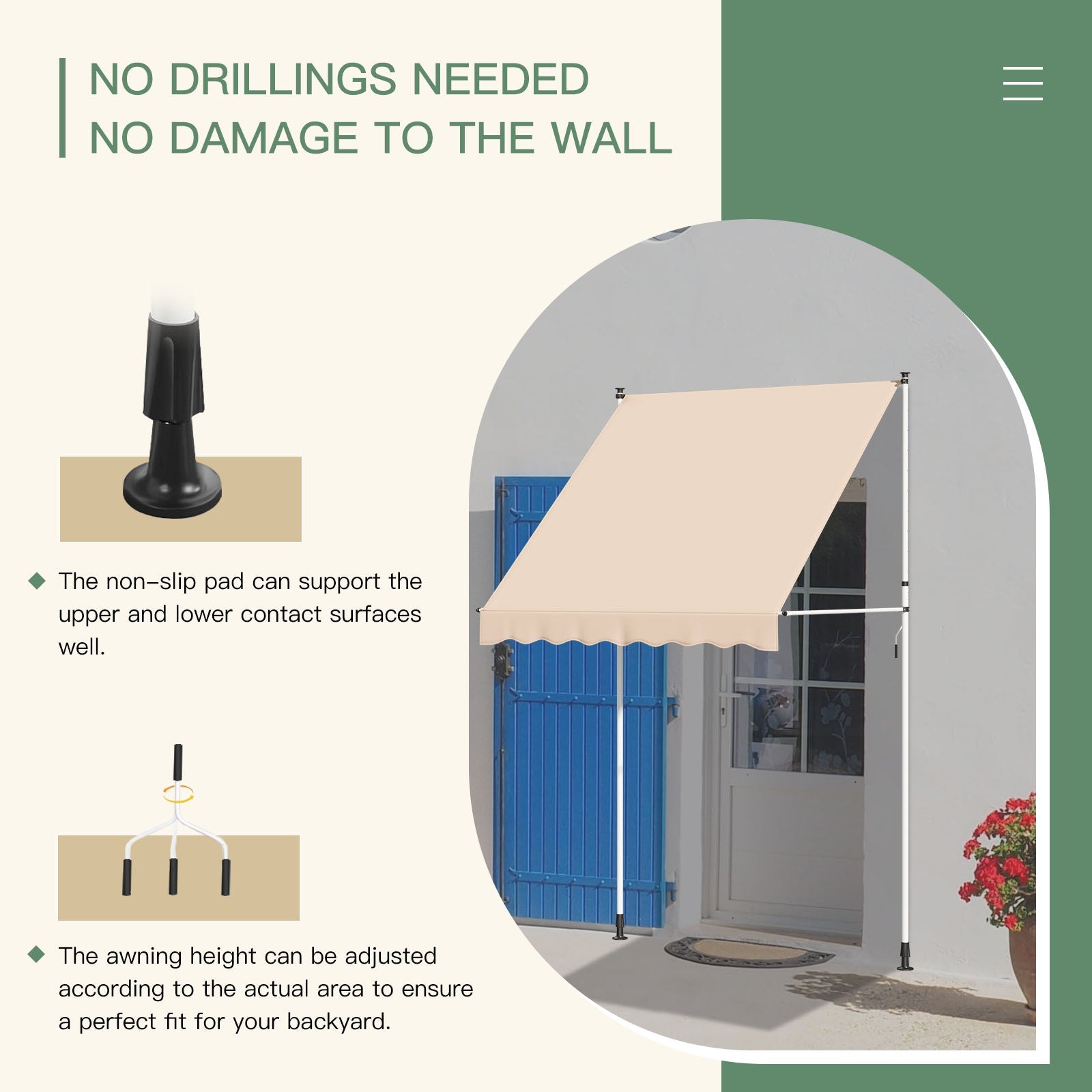 YODOLLA 59”×47” Manual Retractable Awning, Beige