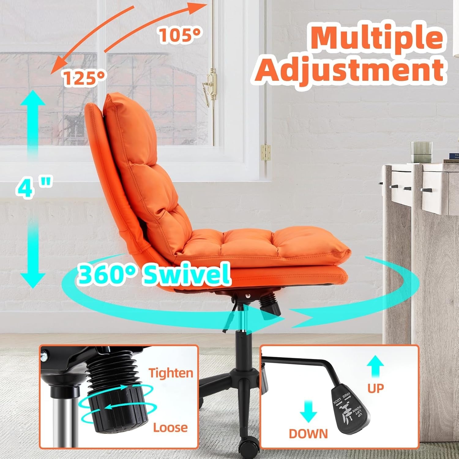 YODOLLA Office Chairs Swivel Desk Chair, PU Leather Orange