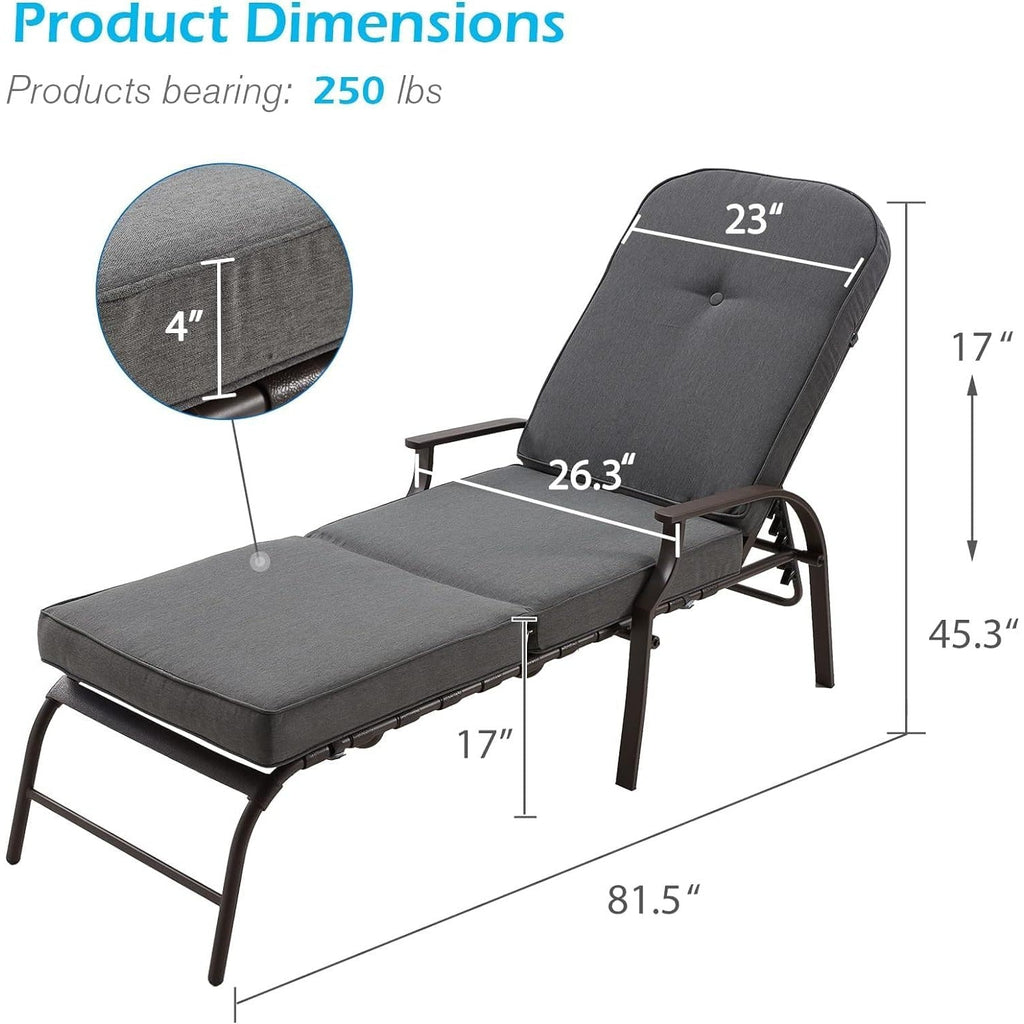 YODOLLA Adjustable Outdoor Chaise Lounge, Grey