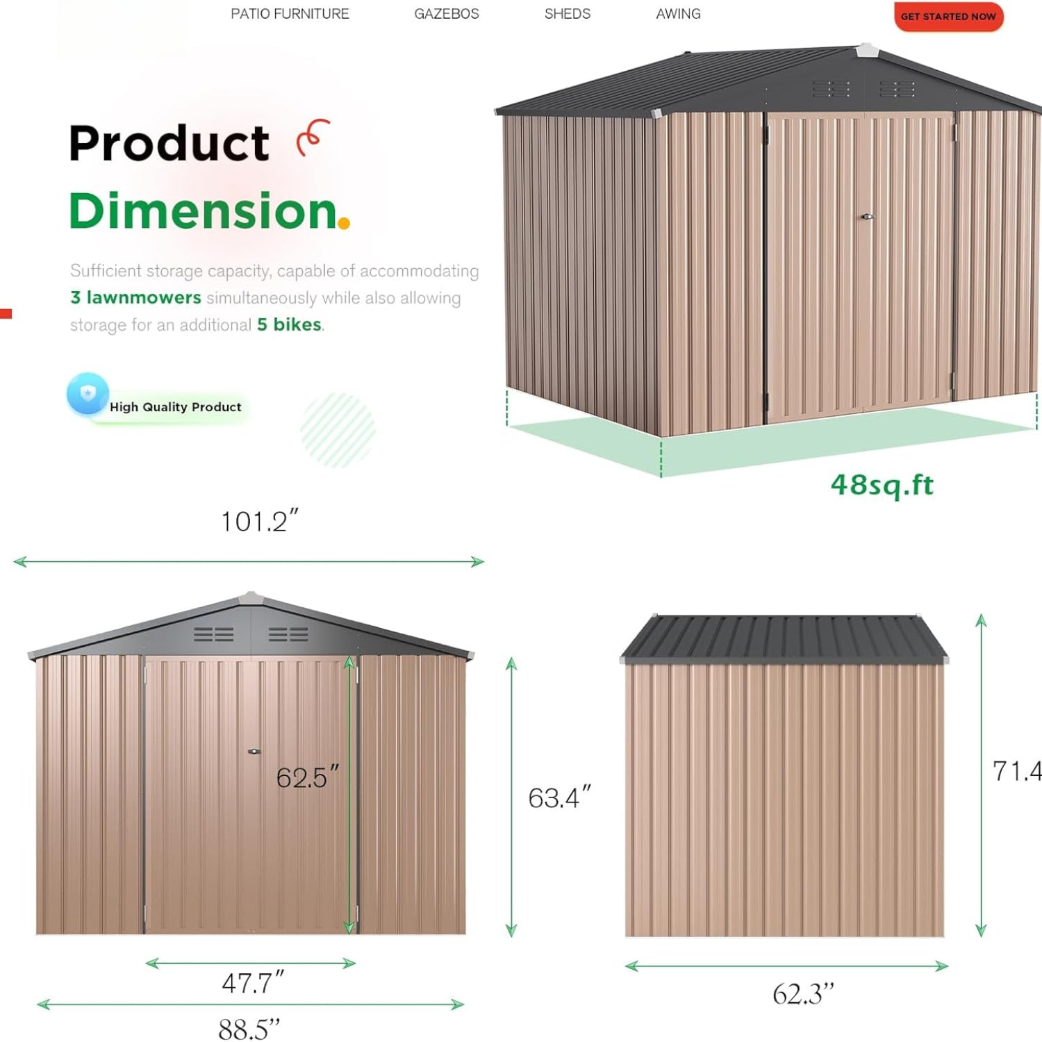 YODOLLA Shed 8' x 6' Metal Storage Shed for Ourdoor, Grey