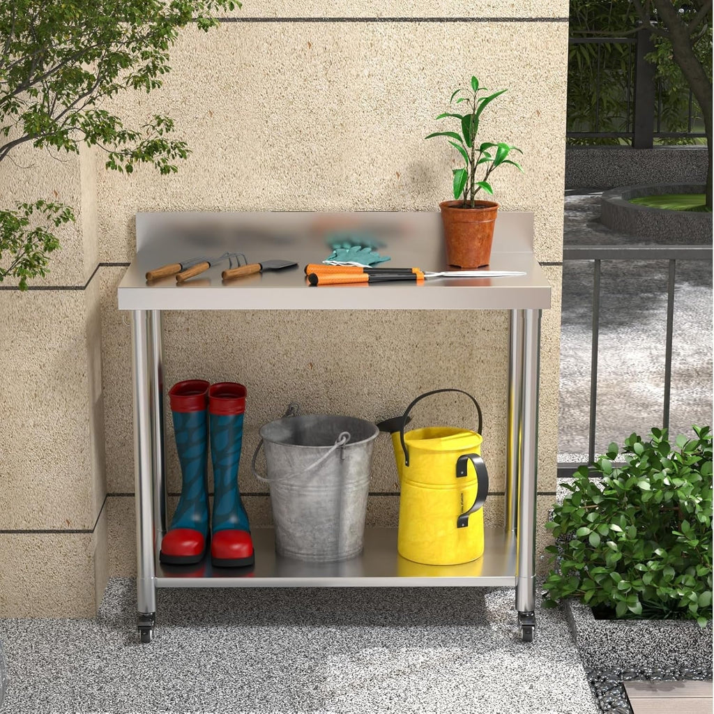 YODOLLA Stainless Steel Table with Backsplash 48"x18" Prep Tables for Commercial Kitchenbest