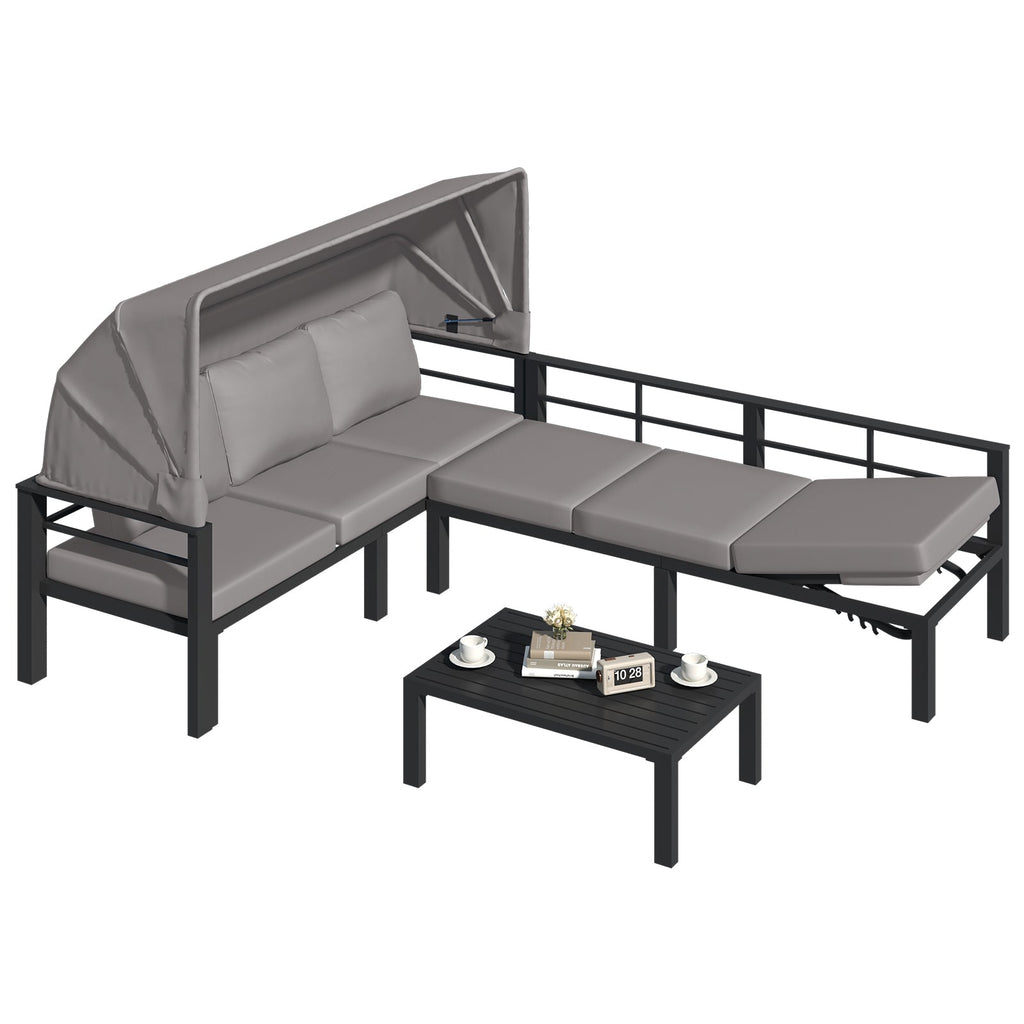 YODOLLA Patio Furniture Set with Retractable Canopy, Greybest
