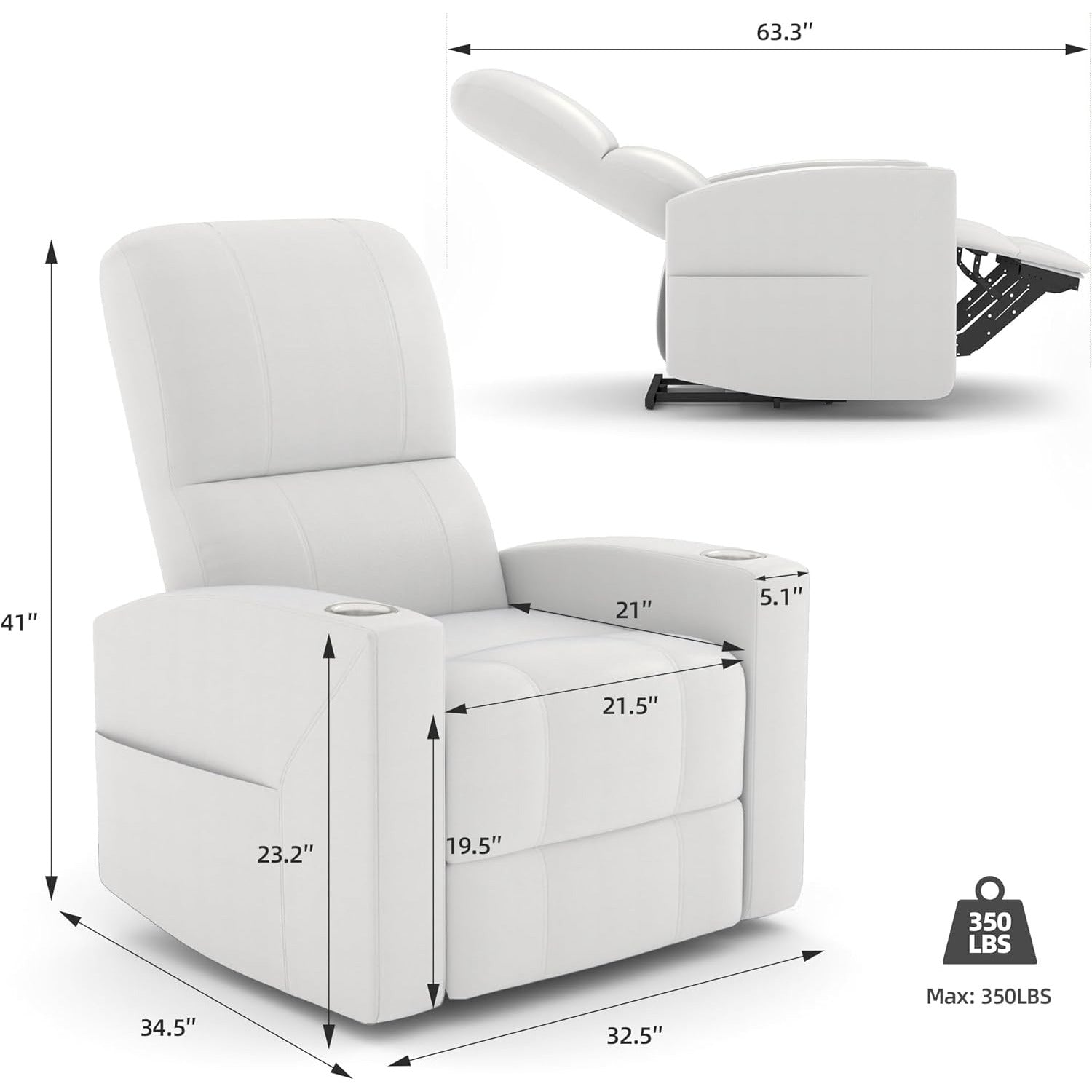 YODOLLA Recliner Sofa Chair, Faux Leather Whitebest