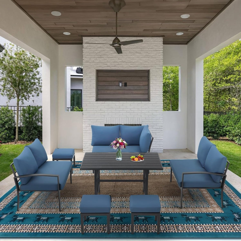 YODOLLA 7 Pieces Metal Patio Furniture Set, Dark Blue