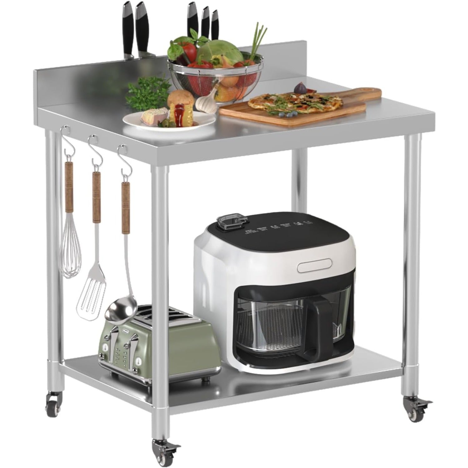 YODOLLA Stainless Steel Table 36"x30" with Backsplash and Knife Blocks Prep Tables for Commercial Kitchen