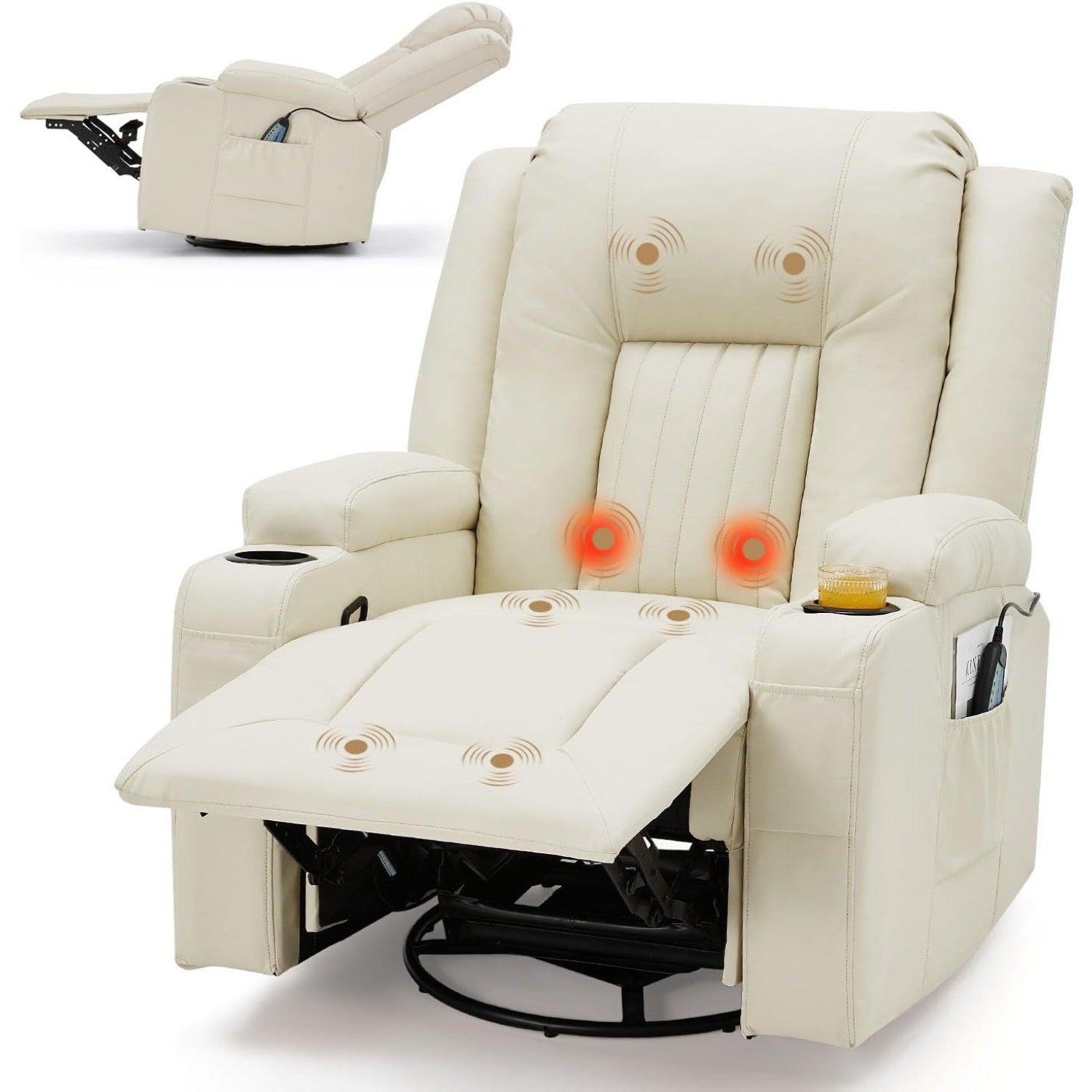 YODOLLA Recliner Chair with Heat&Massage, PU Leather Cream Whitebest